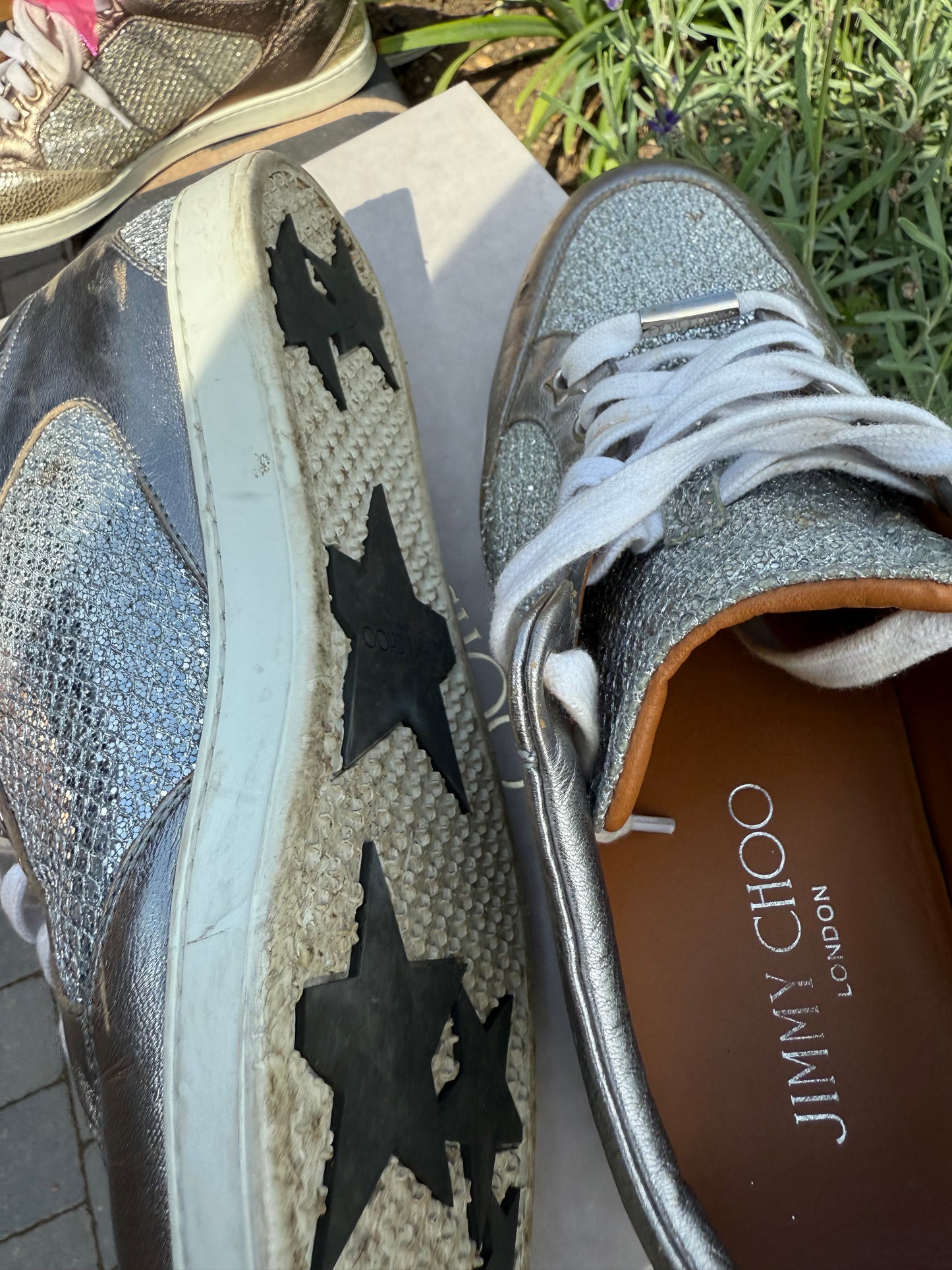 Jimmy Choo Miami Silver Low-Top Trainers – UK 39