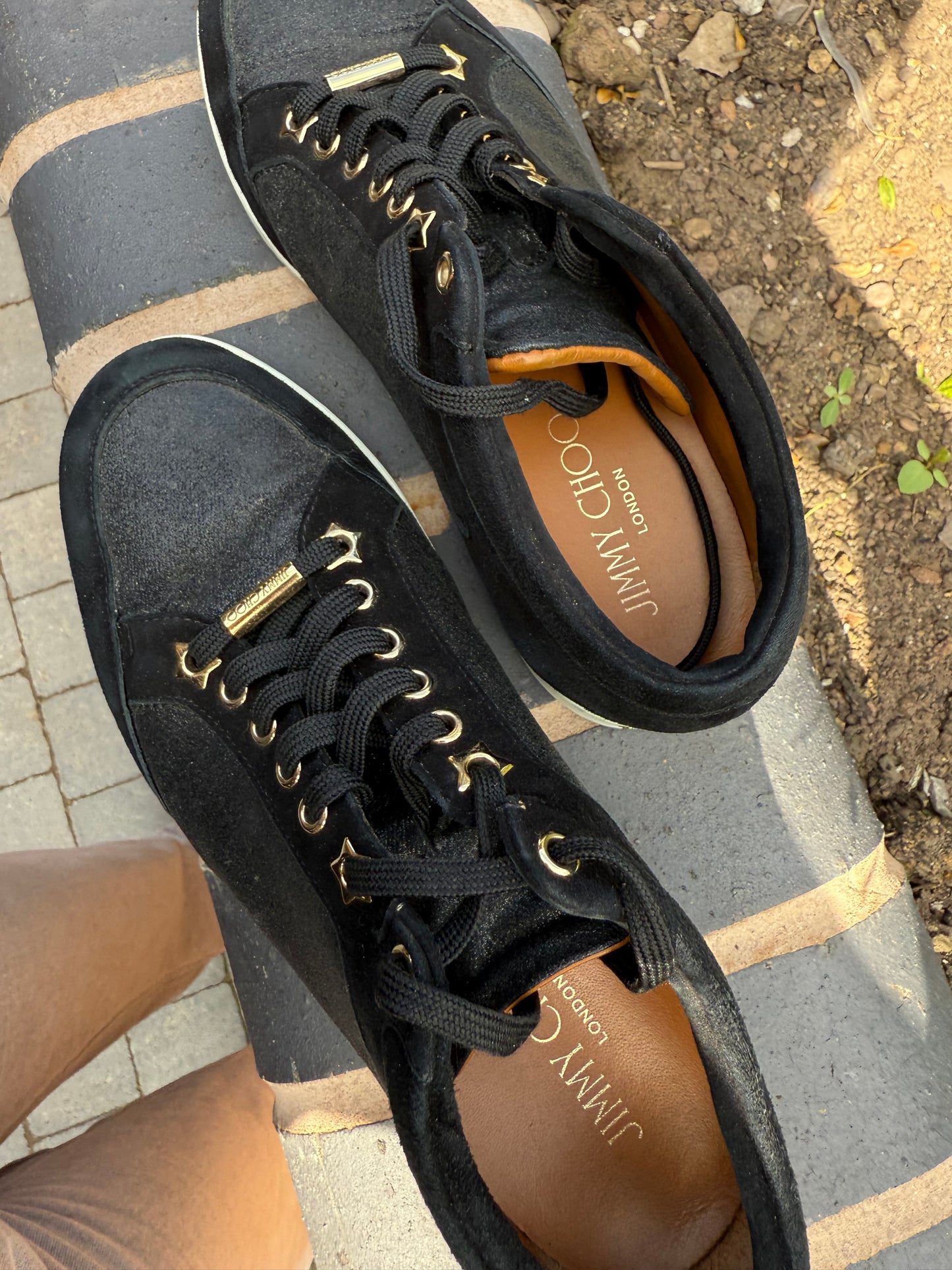 Jimmy Choo Black Suede glitter leather Sneakers – UK 7 (EU 40) –
