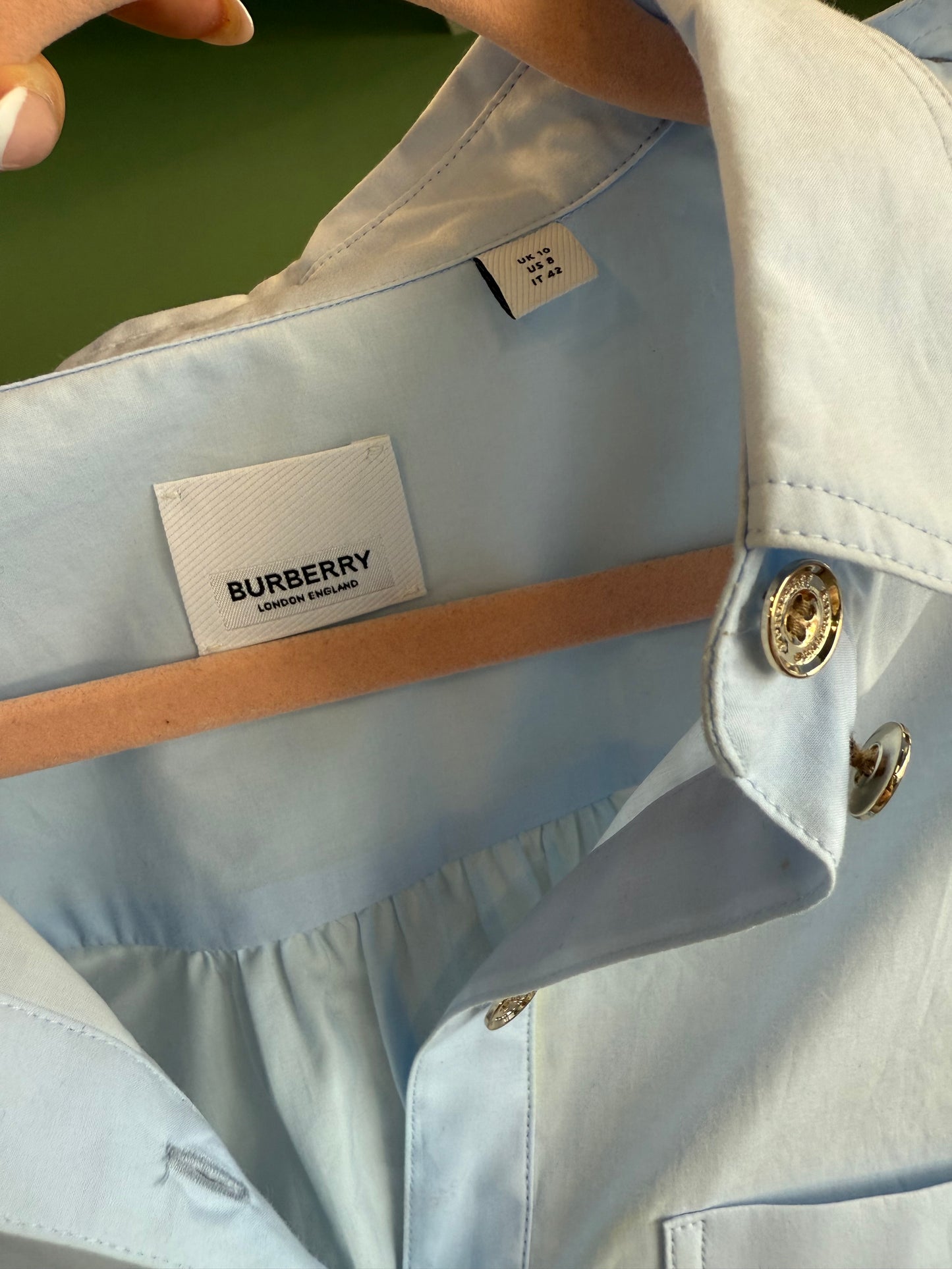 Burberry light blue shirt dress in UK10