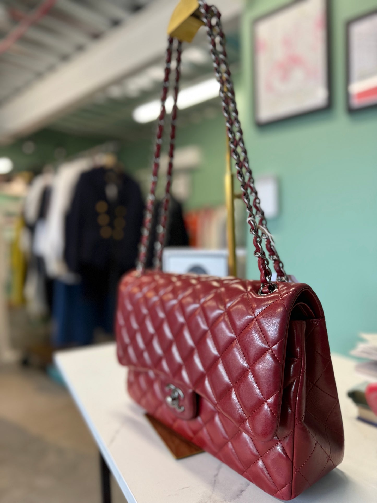 Chanel Classic Flap Jumbo – Burgundy Quilted Lambskin Leather