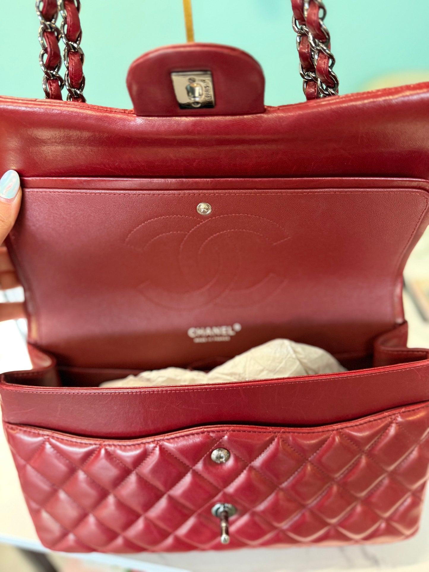 Chanel Classic Flap Jumbo – Burgundy Quilted Lambskin Leather