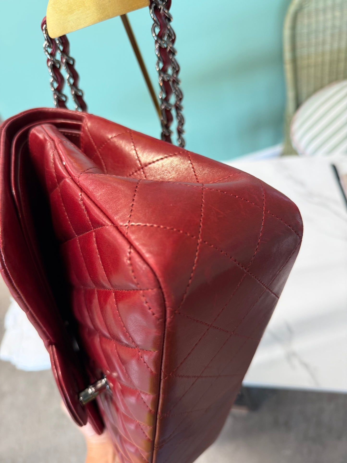 Chanel Classic Flap Jumbo – Burgundy Quilted Lambskin Leather