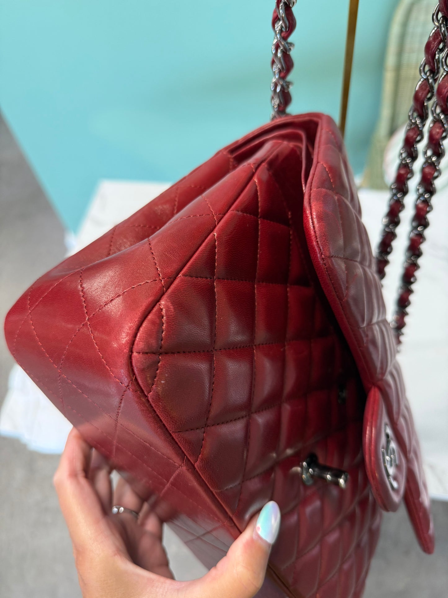 Chanel Classic Flap Jumbo – Burgundy Quilted Lambskin Leather