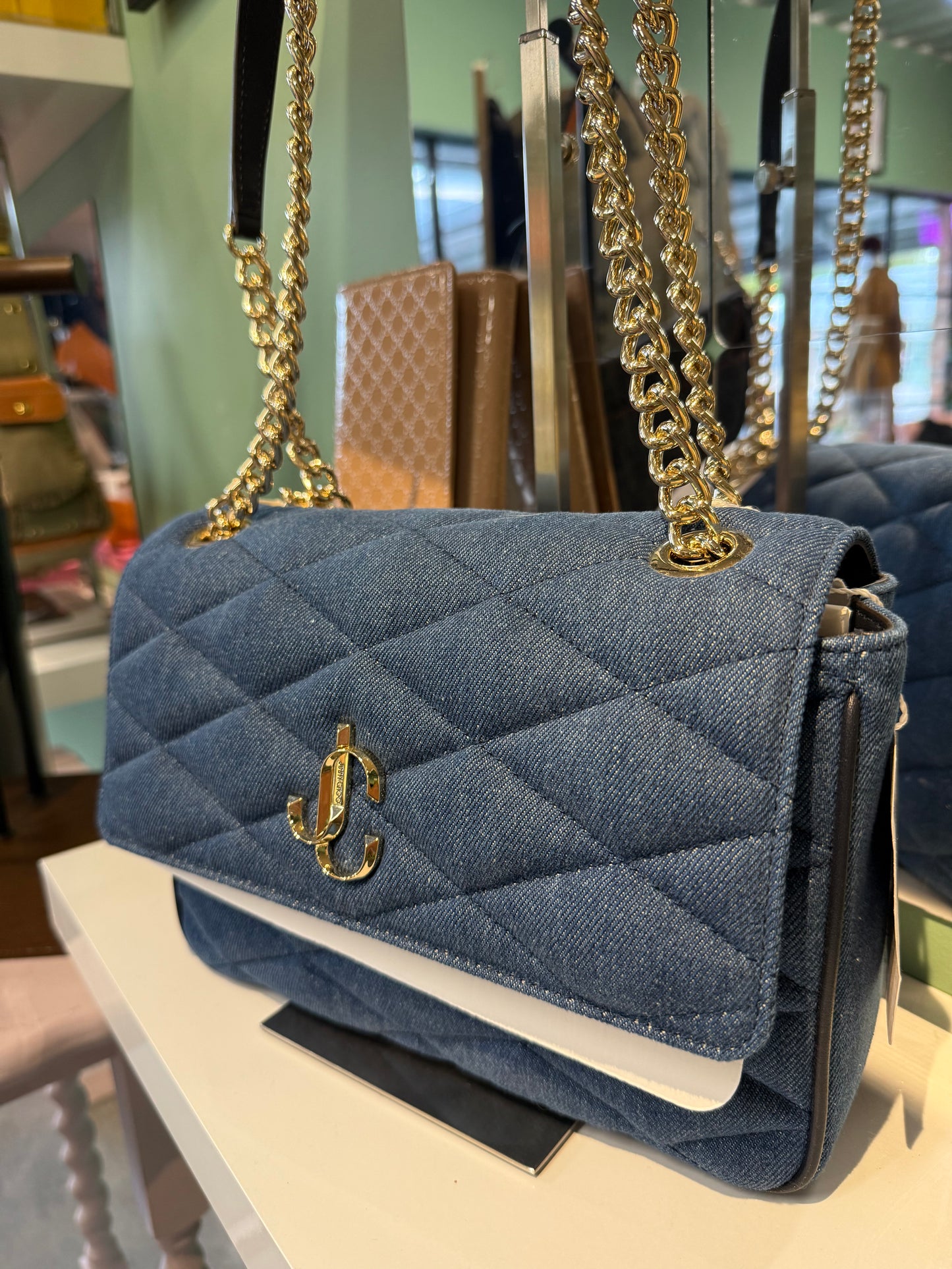 Jimmy Choo Farone Shoulder Bag – Blue Quilted Denim