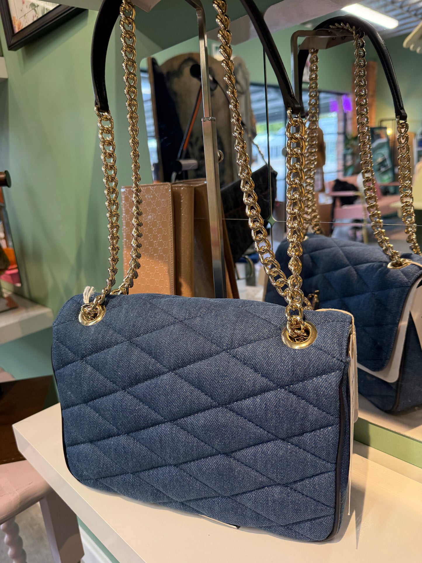 Jimmy Choo Farone Shoulder Bag – Blue Quilted Denim