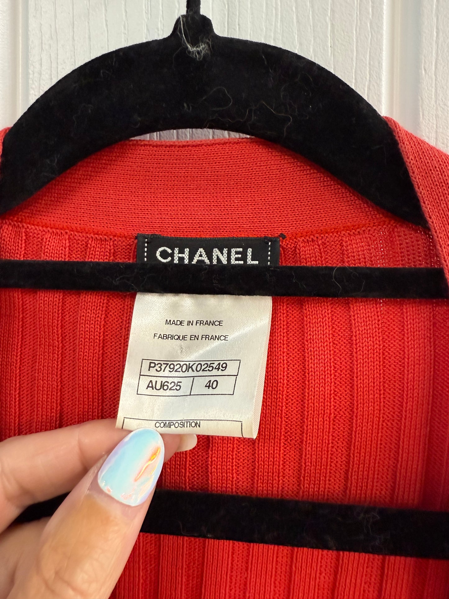 Chanel Red Ribbed Knit Cardigan Dress – FR40 (UK 12)