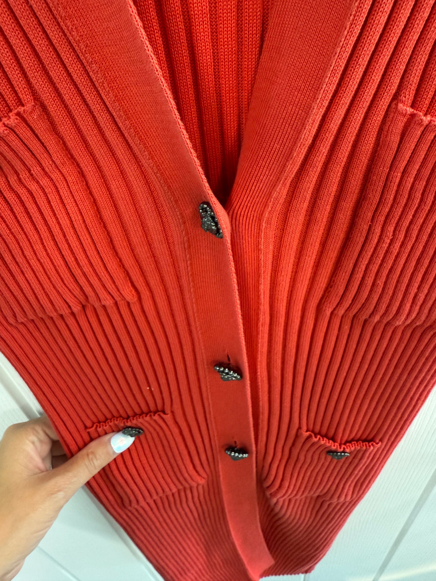 Chanel Red Ribbed Knit Cardigan Dress – FR40 (UK 12)