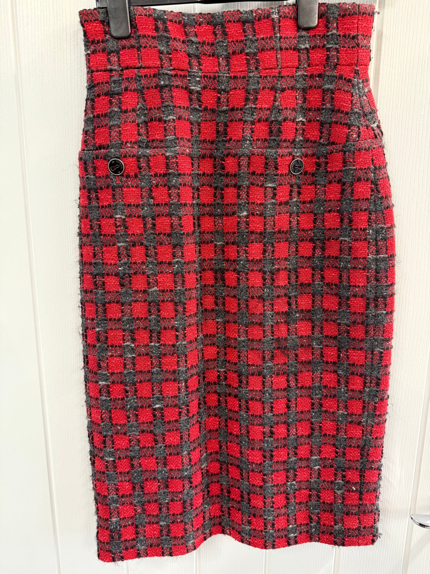 Chanel Red & Grey Tweed Skirt – FR38 (UK 10)