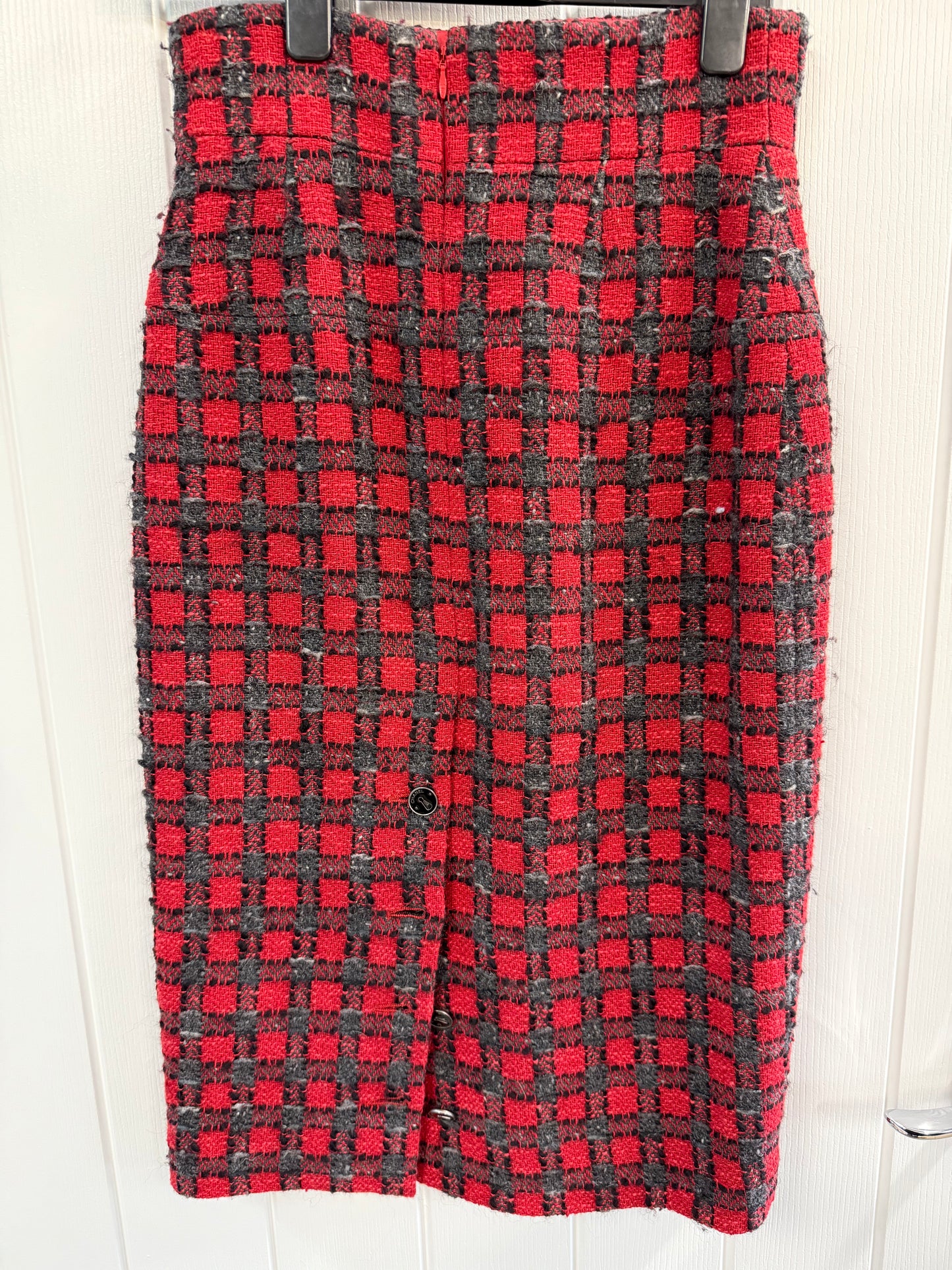 Chanel Red & Grey Tweed Skirt – FR38 (UK 10)