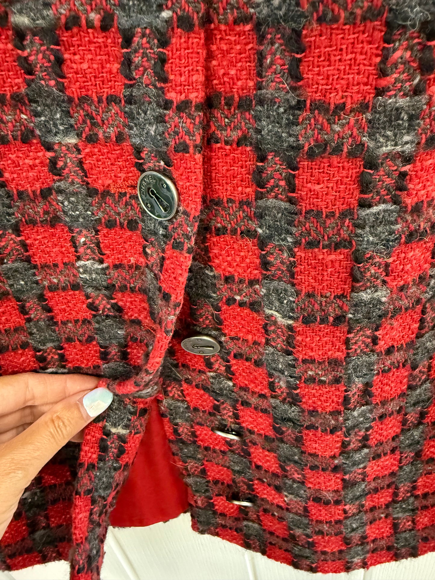 Chanel Red & Grey Tweed Skirt – FR38 (UK 10)