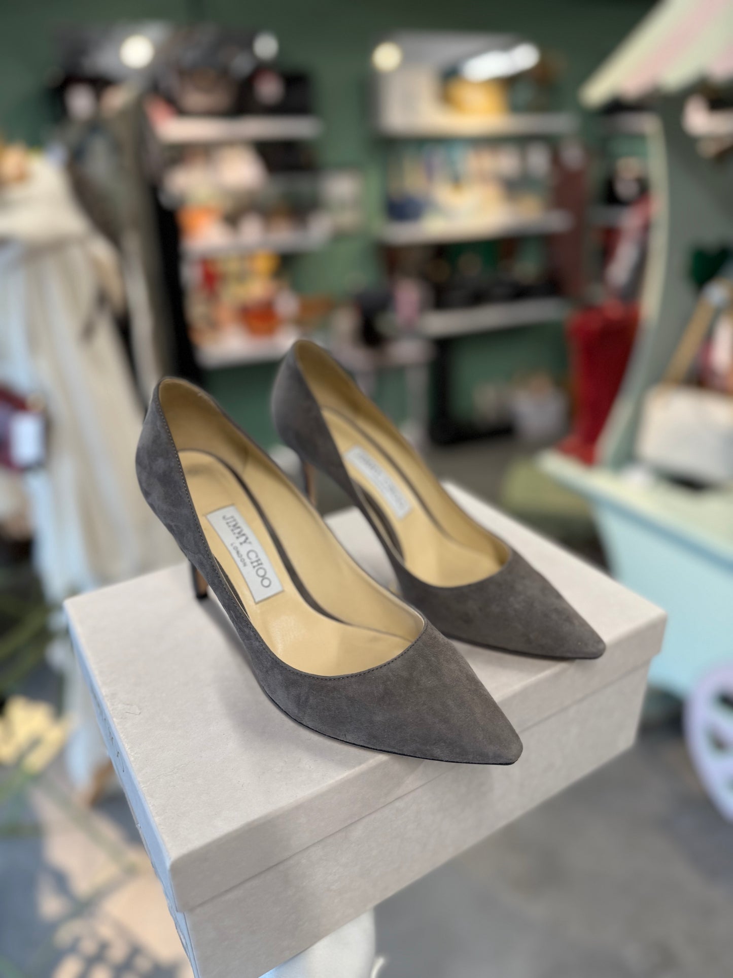 Jimmy Choo Grey Suede Pointed-Toe Heels in UK 5.