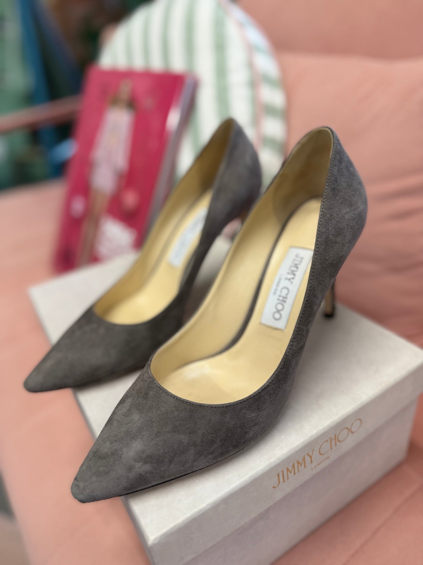 Jimmy Choo Grey Suede Pointed-Toe Heels in UK 5.