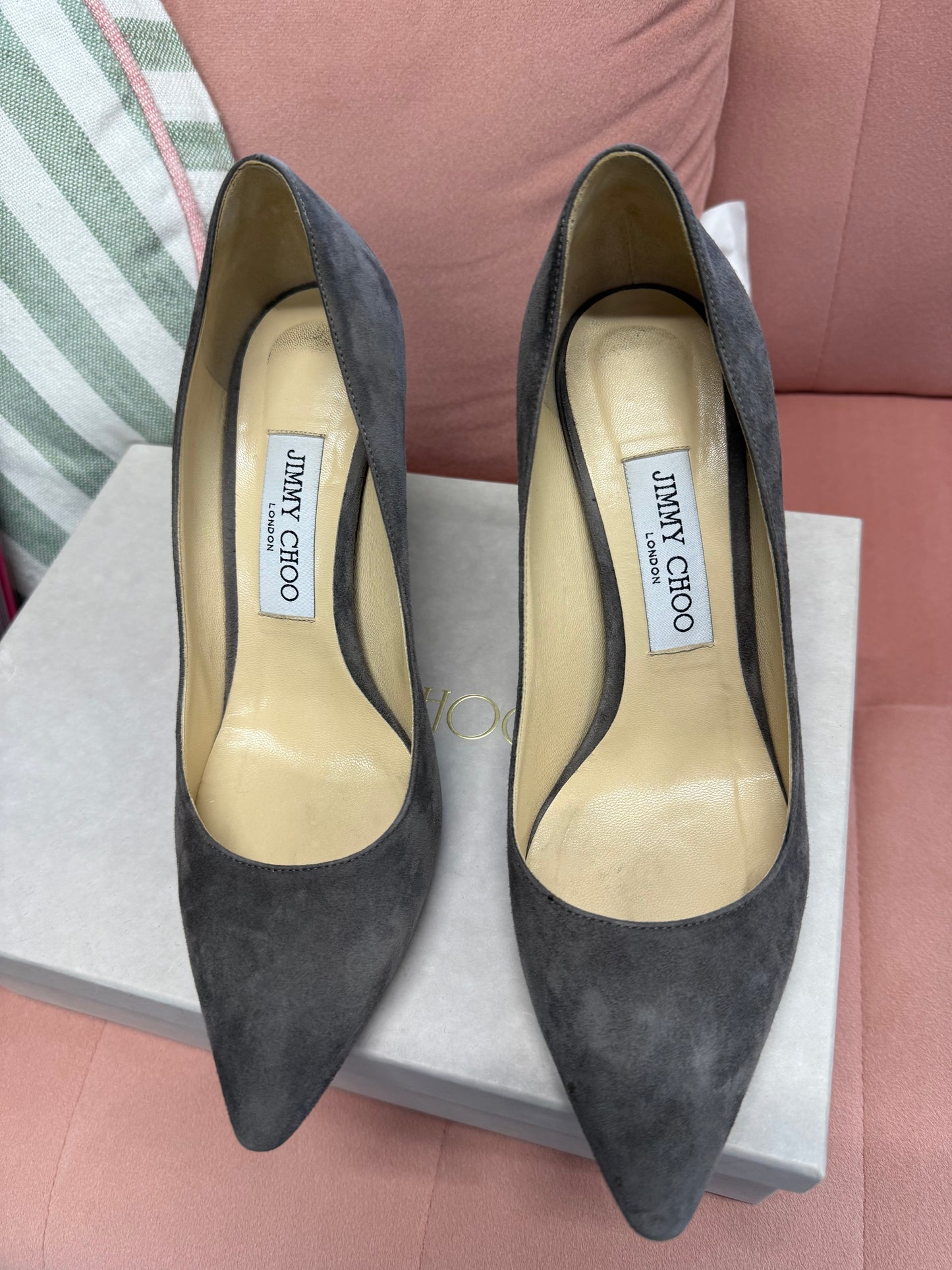 Jimmy Choo Grey Suede Pointed-Toe Heels in UK 5.