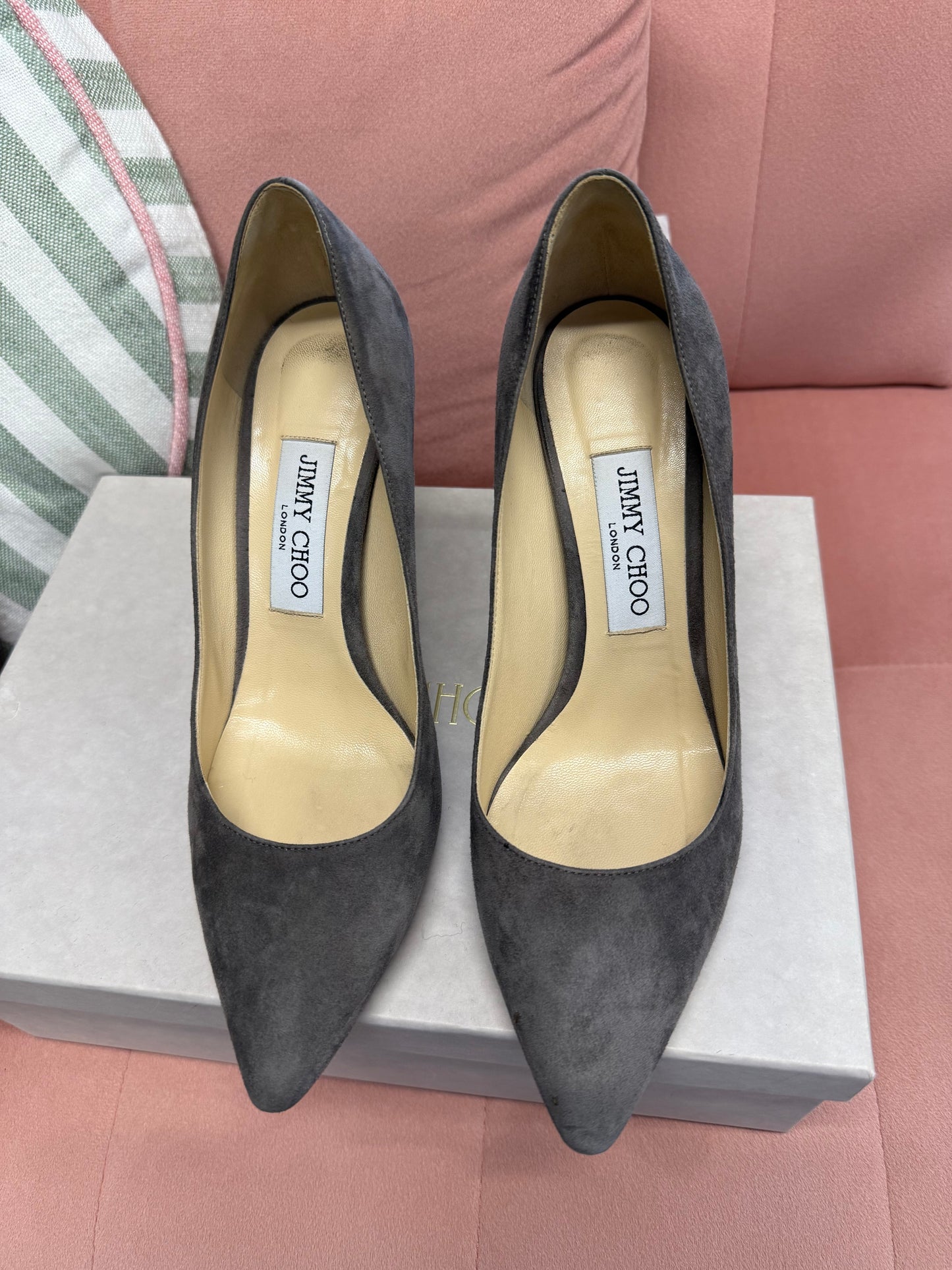 Jimmy Choo Grey Suede Pointed-Toe Heels in UK 5.