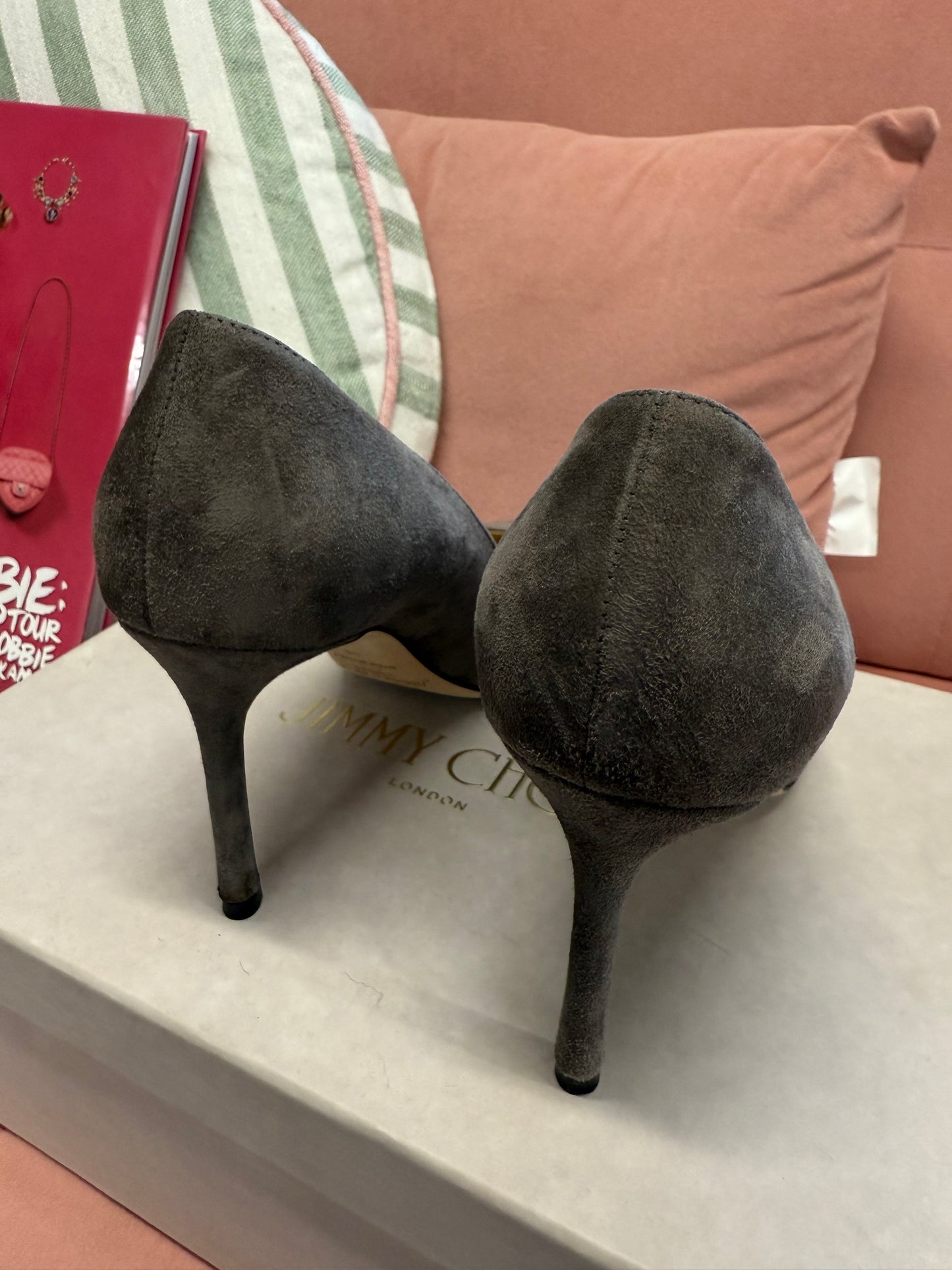 Jimmy Choo Grey Suede Pointed-Toe Heels in UK 5.