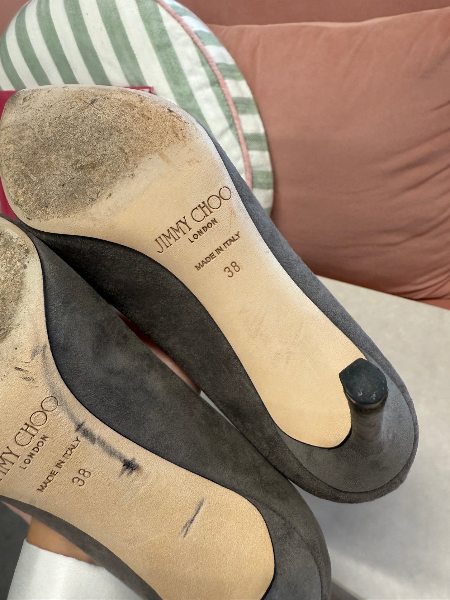 Jimmy Choo Grey Suede Pointed-Toe Heels in UK 5.