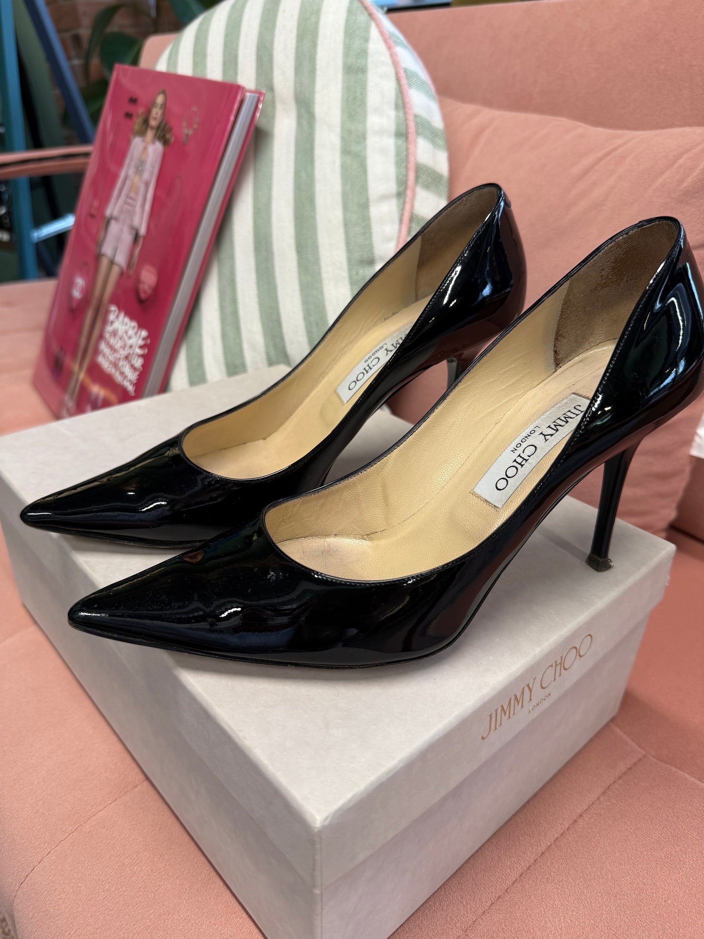 Jimmy Choo Patent Black Heel UK5