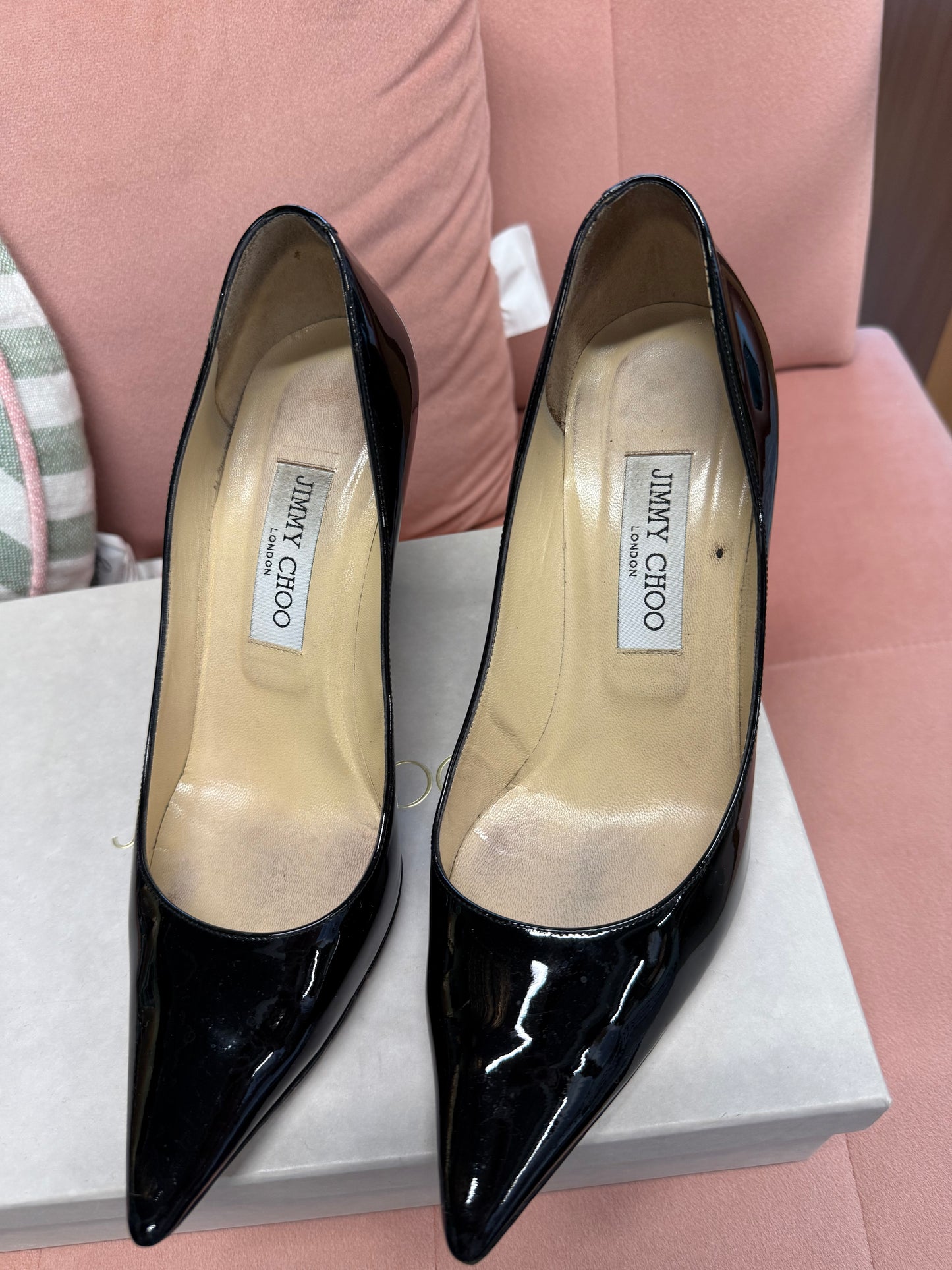 Jimmy Choo Patent Black Heel UK5