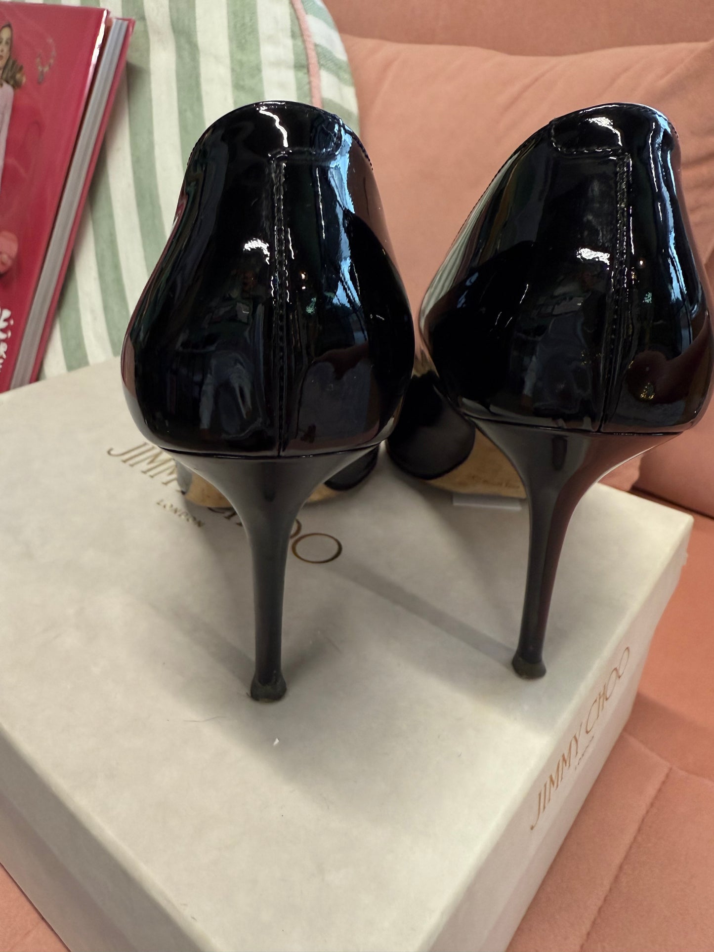 Jimmy Choo Patent Black Heel UK5