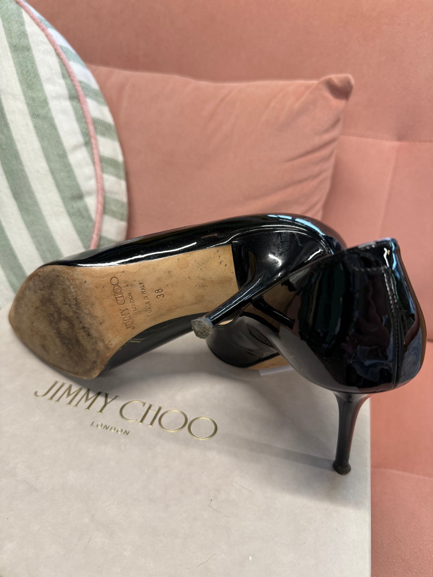 Jimmy Choo Patent Black Heel UK5