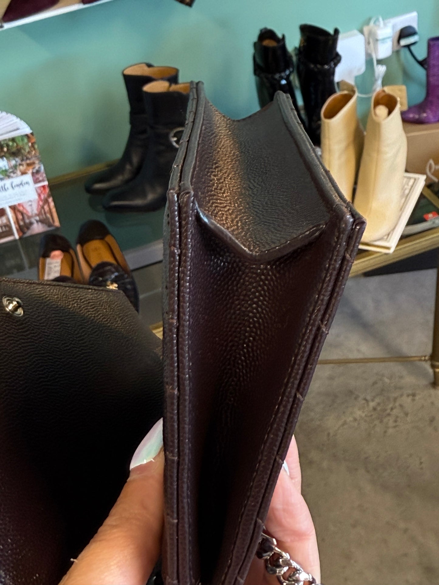 Saint Laurent Cassandra Chain Wallet- chocolate brown