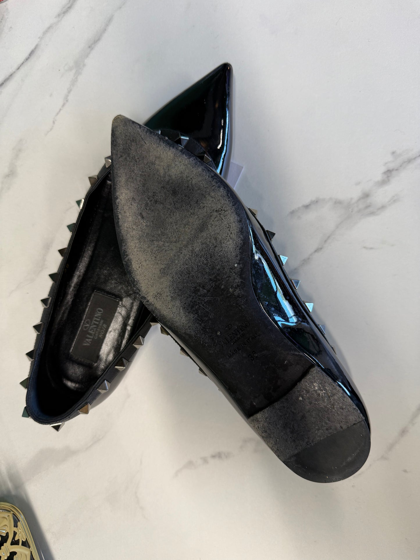 Valentino Garavani Rockstud Flats in Black Patent – UK 5.