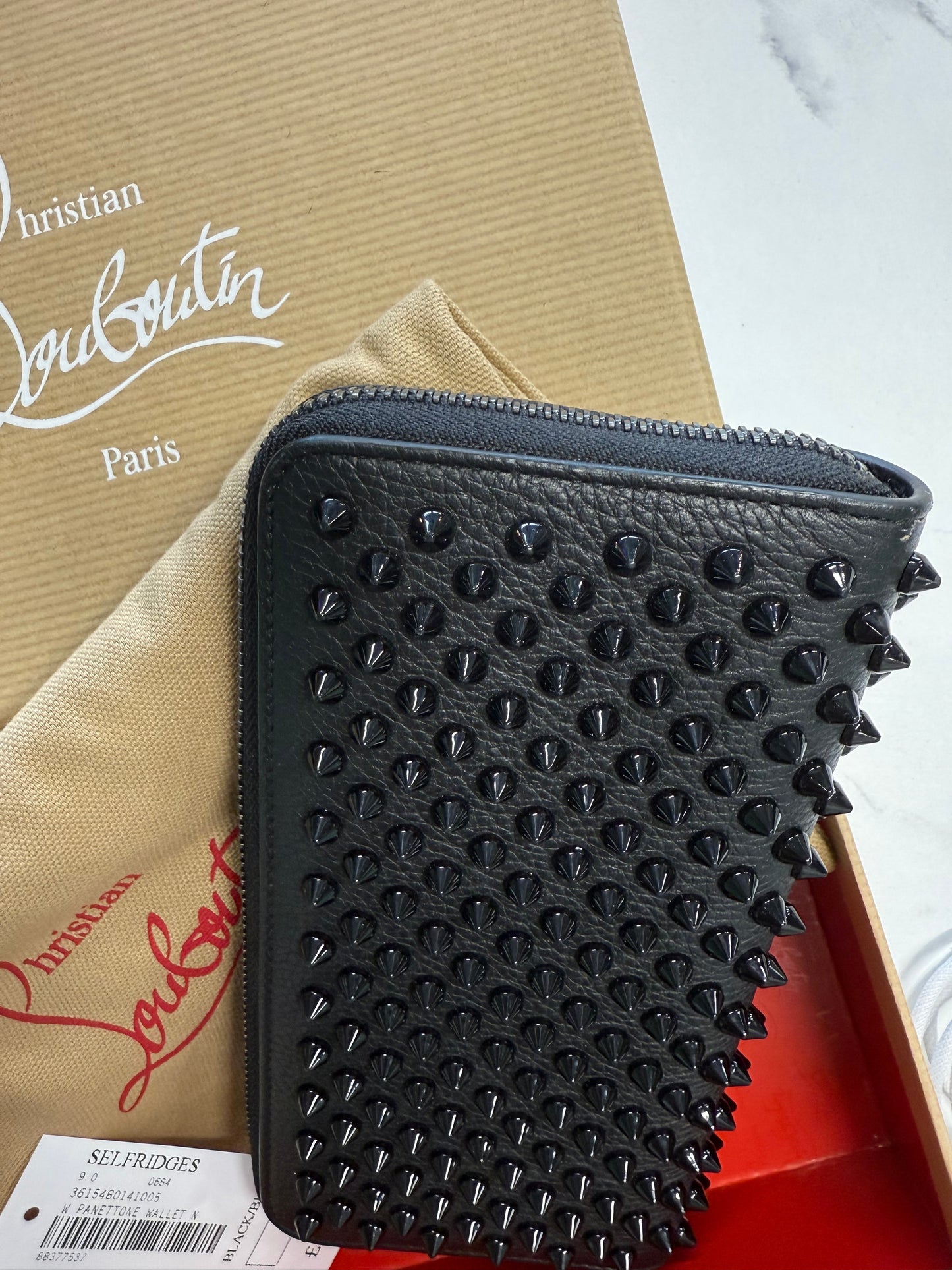 Christian Louboutin Panettone Spike Wallet – Black Calfskin