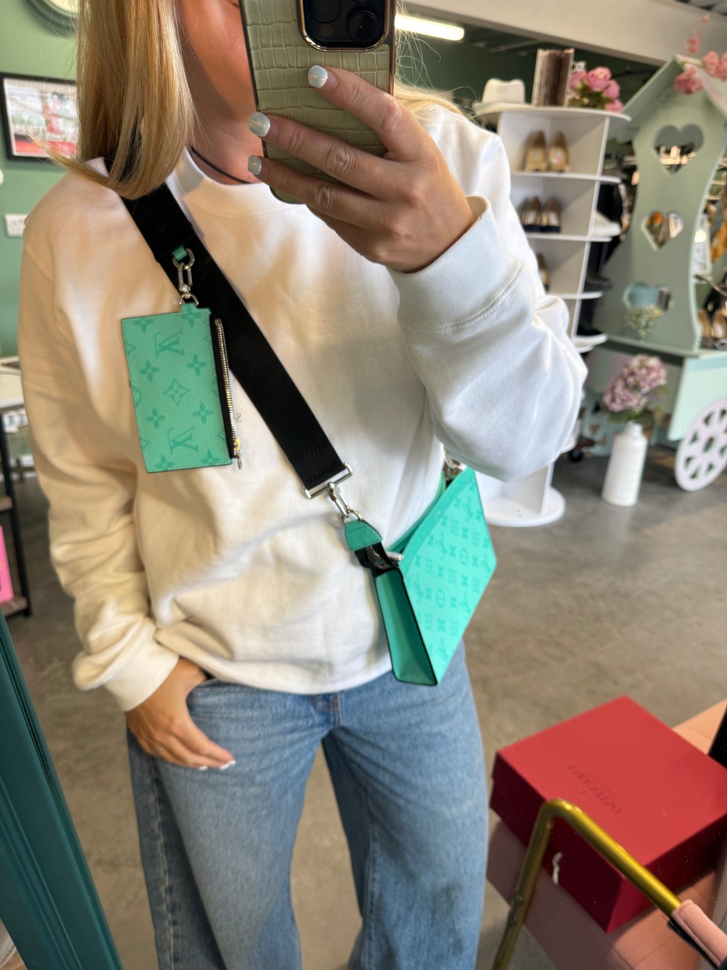 Louis Vuitton Taiga Gaston Wearable Wallet Crossbody in Turquoise Monogram