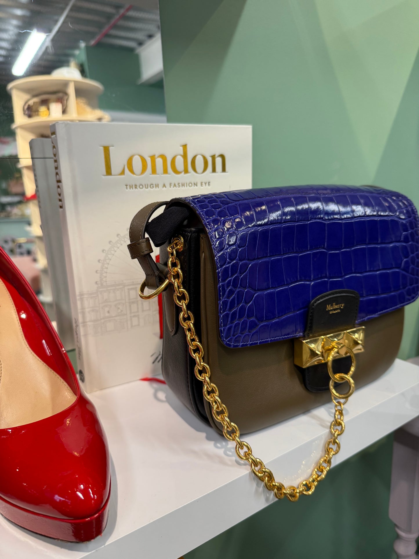 Mulberry Leather & Croc-Embossed Chain Shoulder Bag