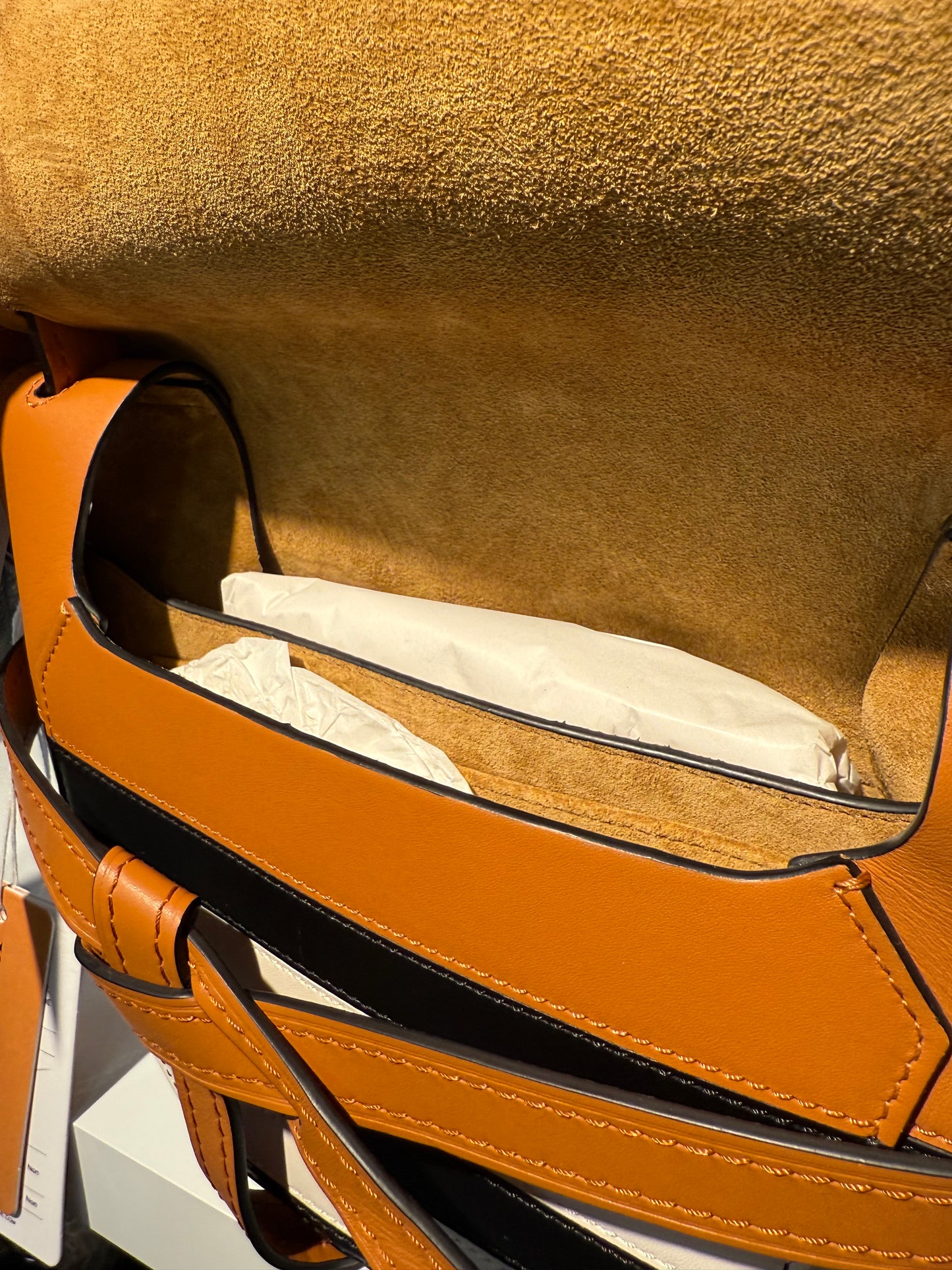 Loewe Gate Medium Stripe Crossbody / Shoulder Bag – Tan, Black & White