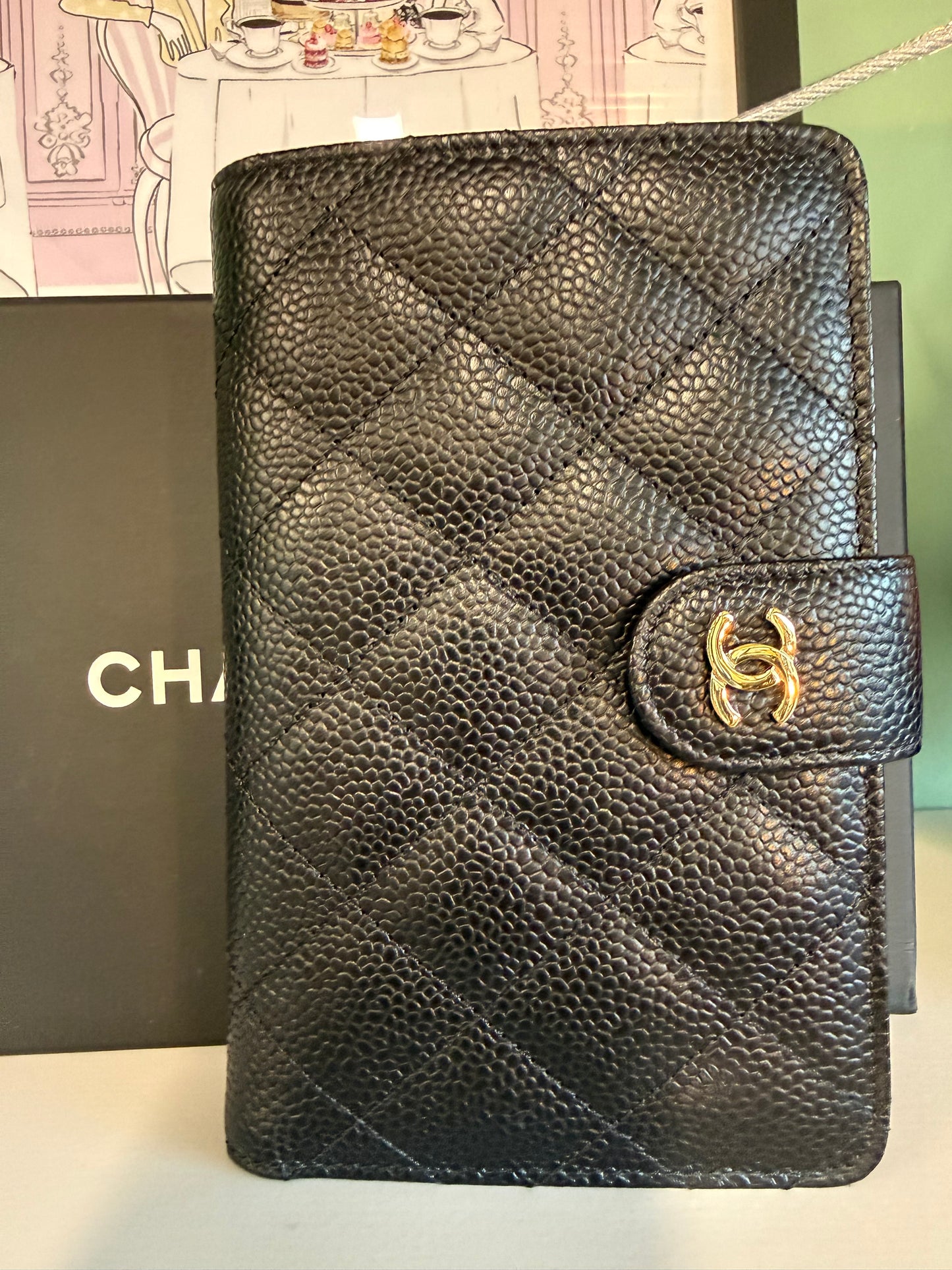 Chanel Quilted Zip-Around Wallet – Black Caviar Leather with Gold Hardware