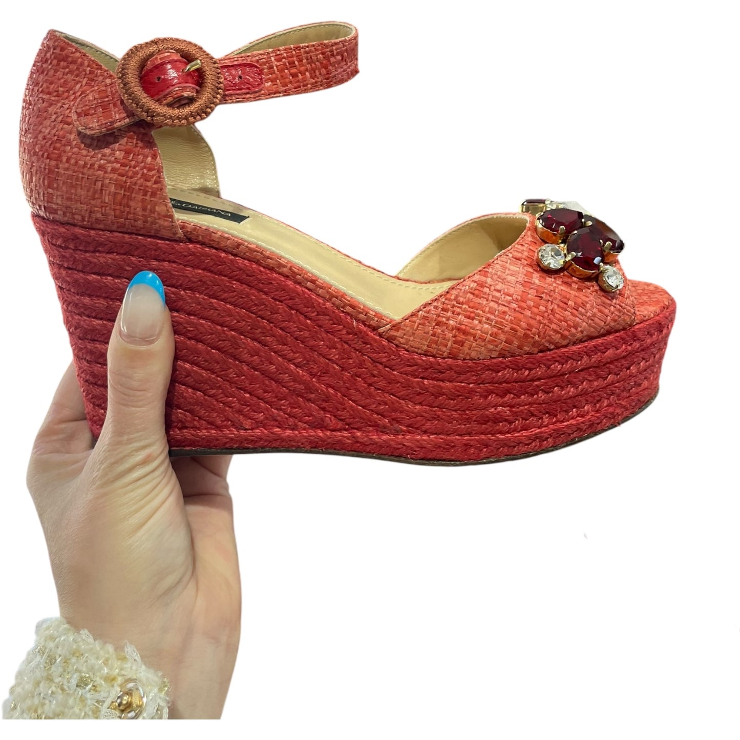 Dolce & Gabbana Red Woven Jewel Wedges – UK 3 (Unused with Box)
