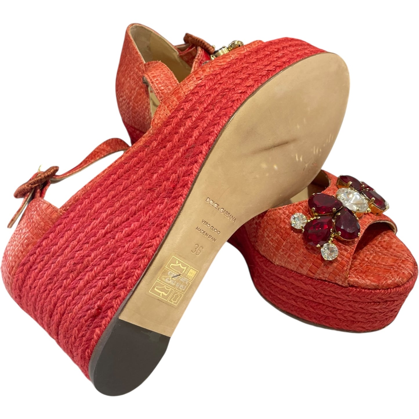 Dolce & Gabbana Red Woven Jewel Wedges – UK 3 (Unused with Box)