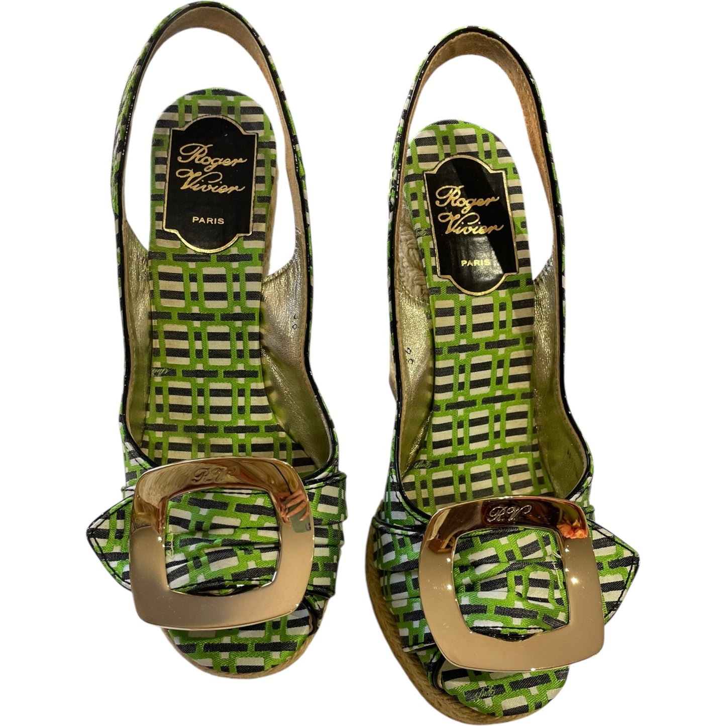 Roger Vivier Geometric Print Espadrille Wedges – UK 3