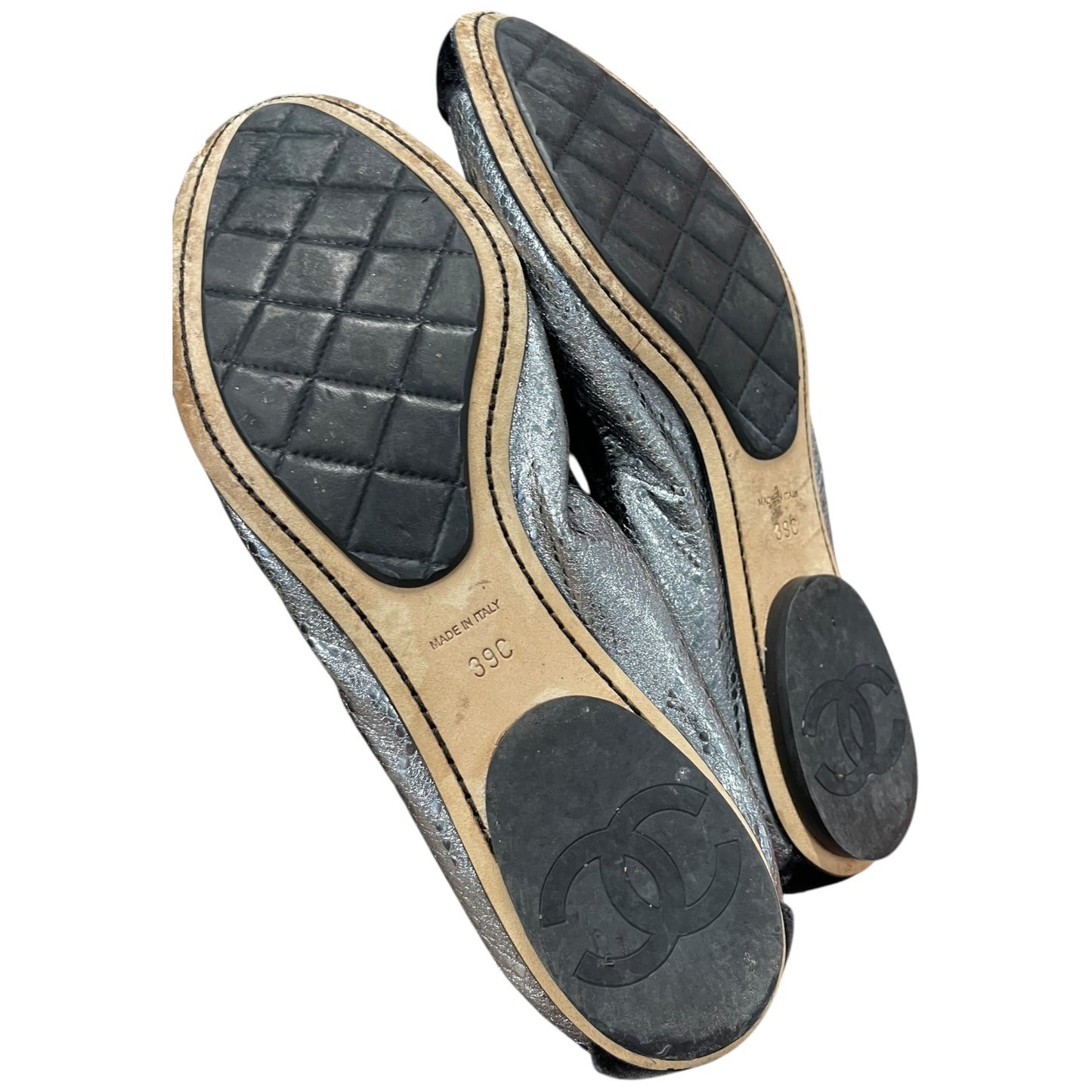Chanel Metallic Silver & Black Ballet Flats – UK 6 (EU 39)