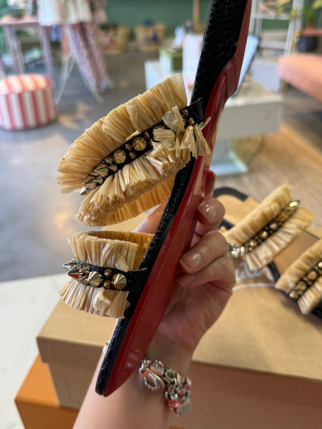 Christian Louboutin Raffia Studden Slides UK5