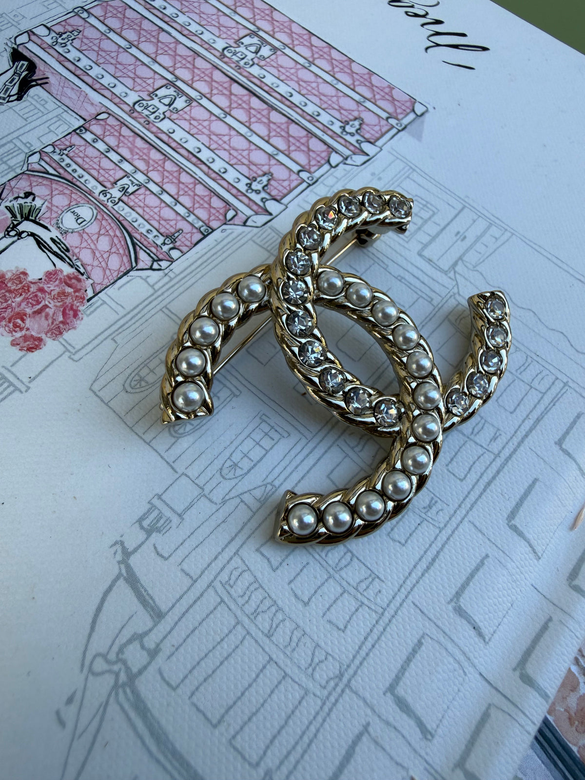 Chanel CC pearl & crystal brooch