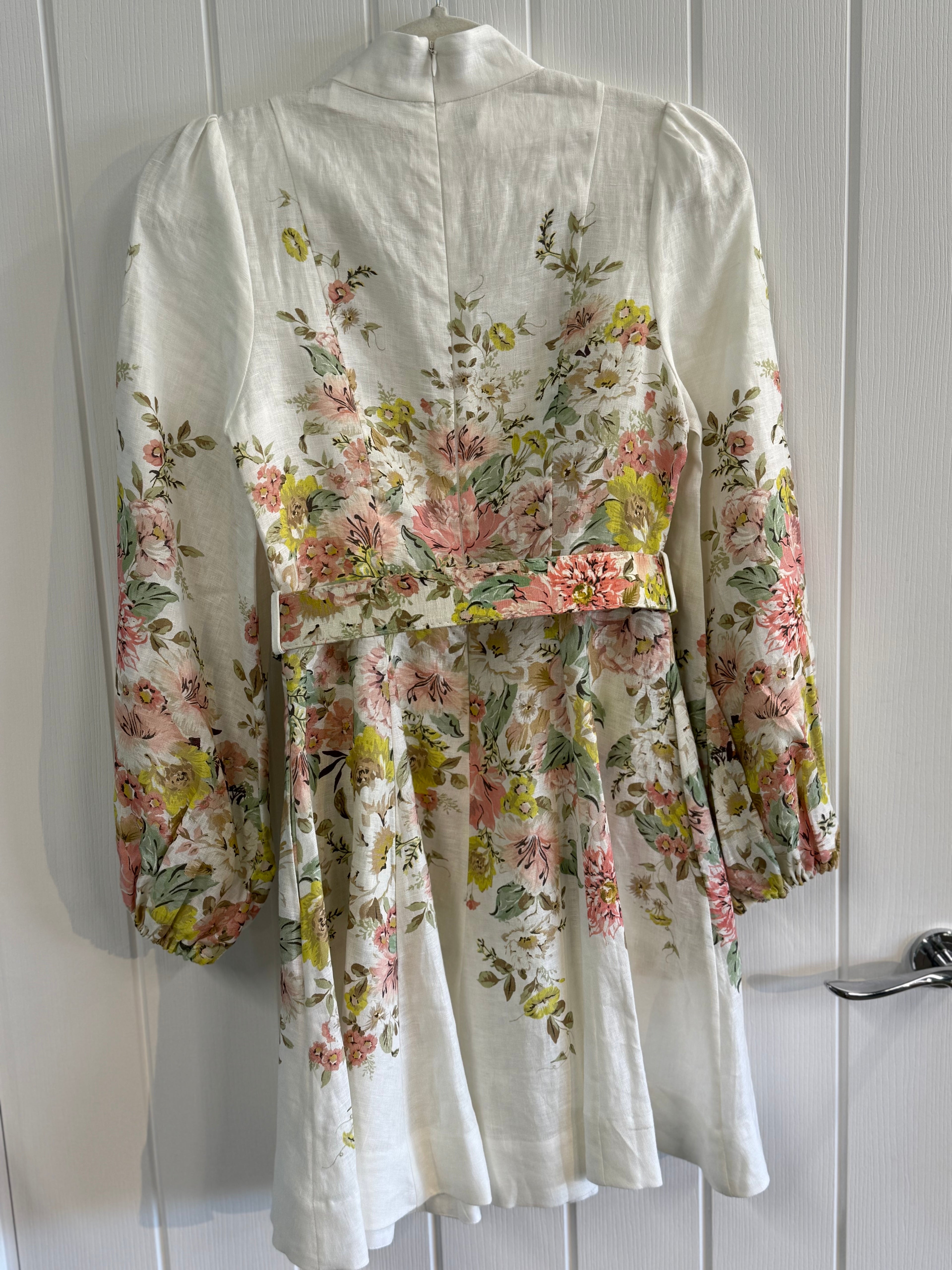 Zimmermann Floral Belted Dress Linen UK8