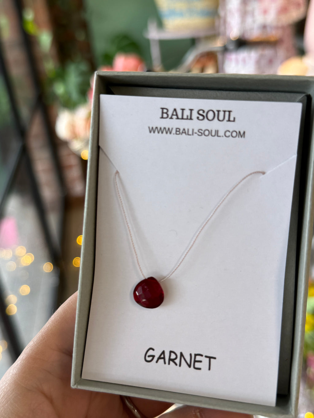 Bali Soul- Garnet Floating Silk Cord Necklace, January Birthstone