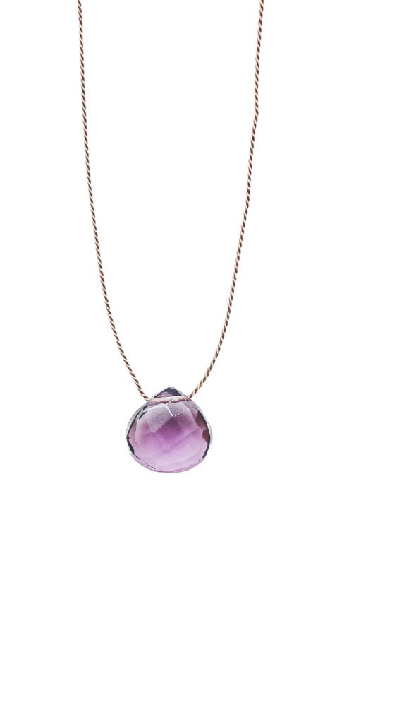 Bali Soul- Amethyst Silk Cord Necklace, February Birthstone
