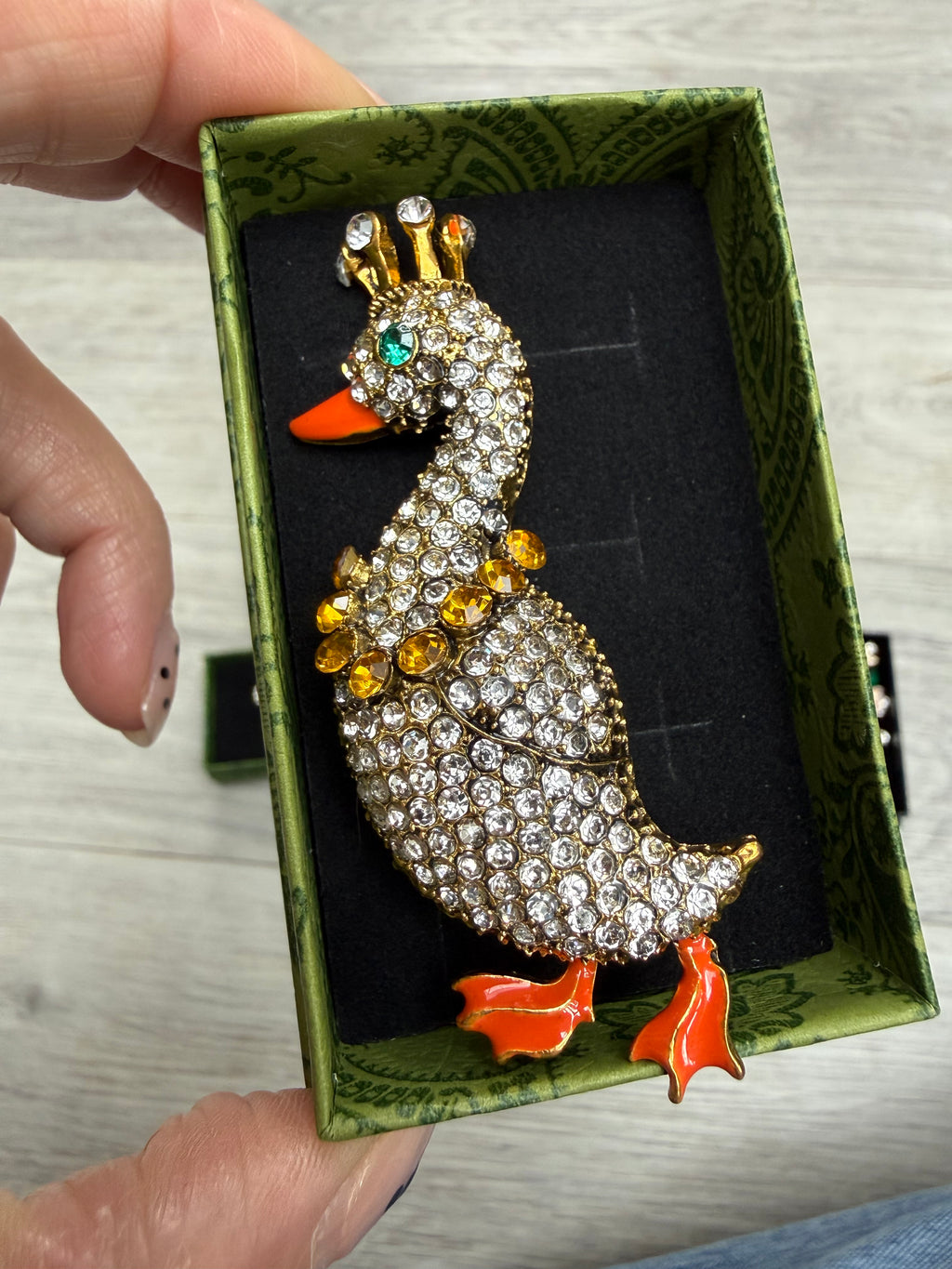 Jewelled Crowned Goose Brooch