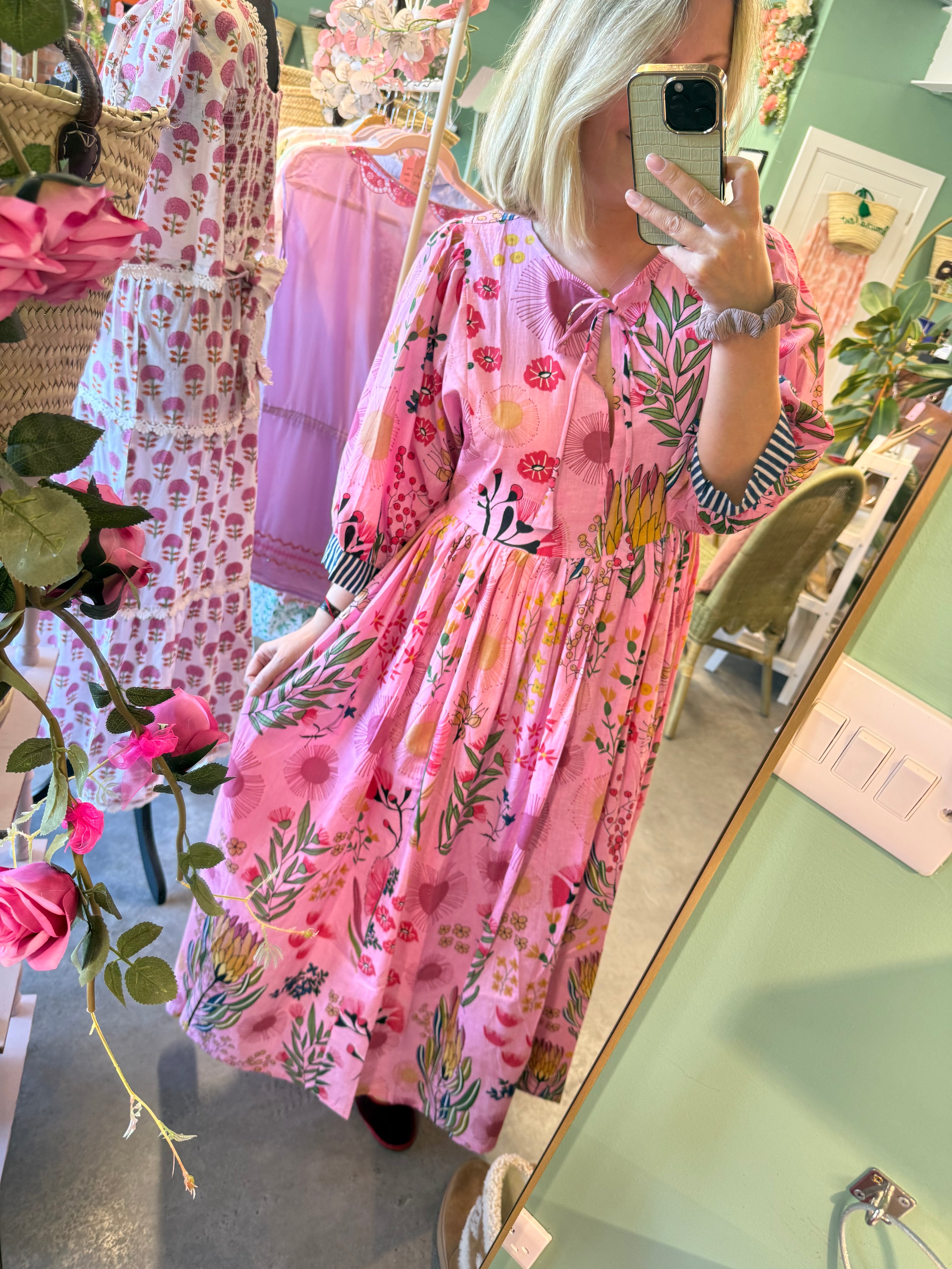 Essentials London Cotton Block Printed Dress- one size