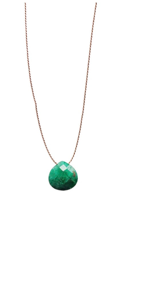 Bali Soul- Emerald Silk Cord Necklace, May Birthstone