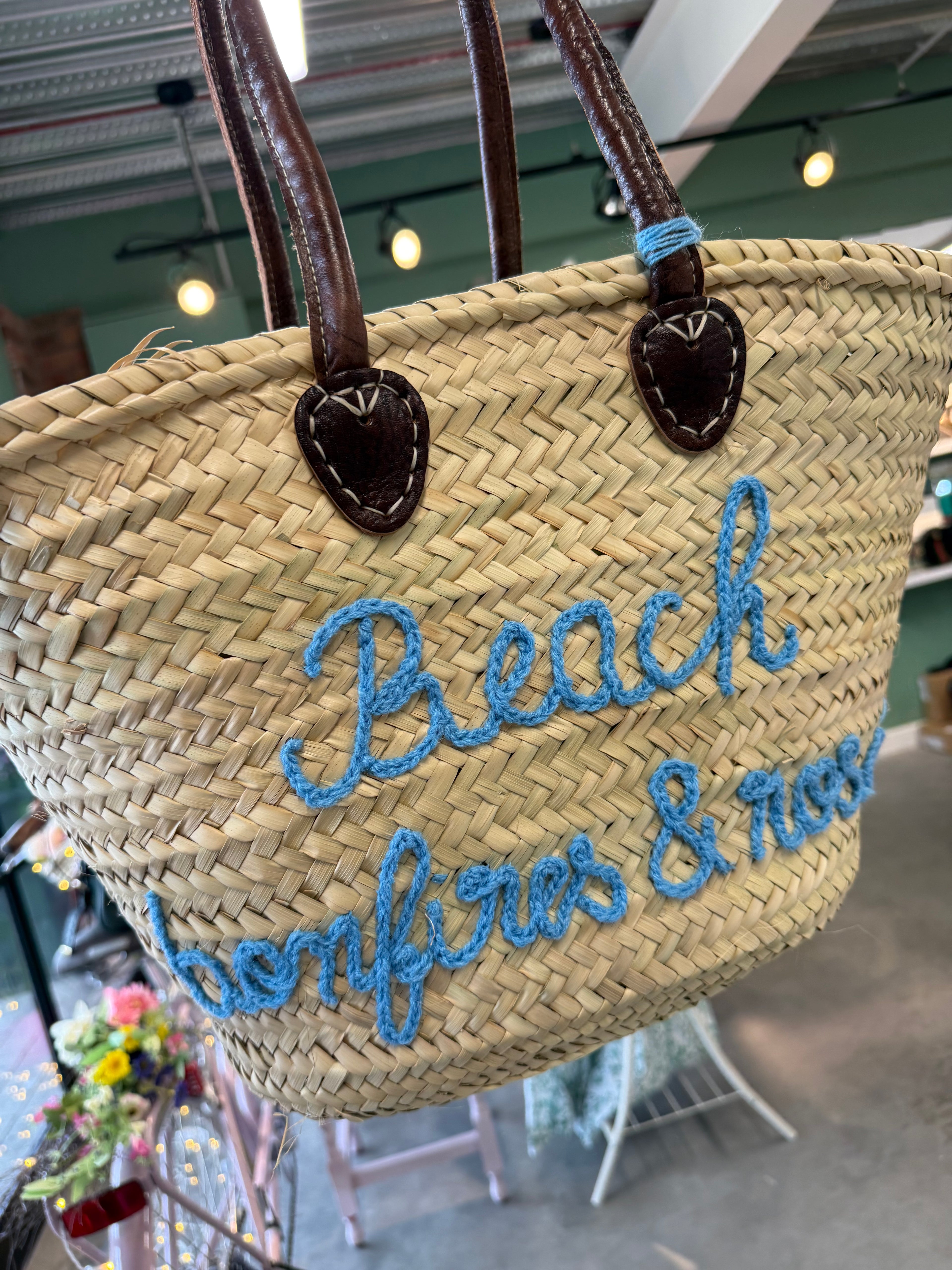 Little Rose Large Basket Bag ‘Beach Bonfires and Rose’