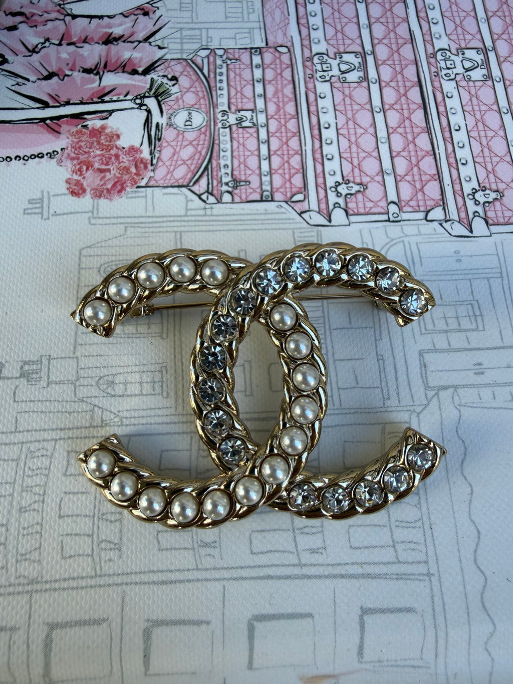 Chanel CC pearl & crystal brooch
