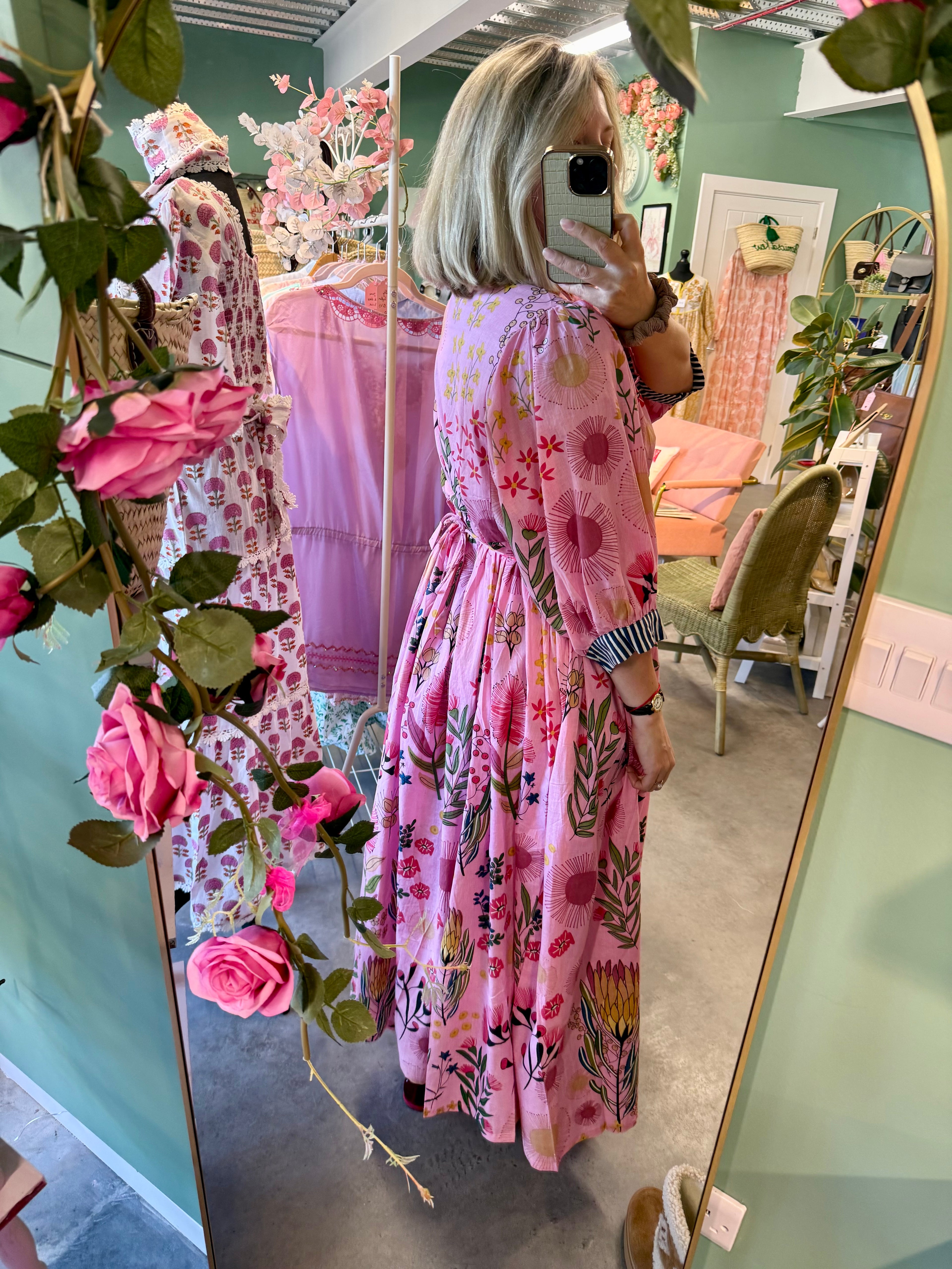 Essentials London Cotton Block Printed Dress- one size