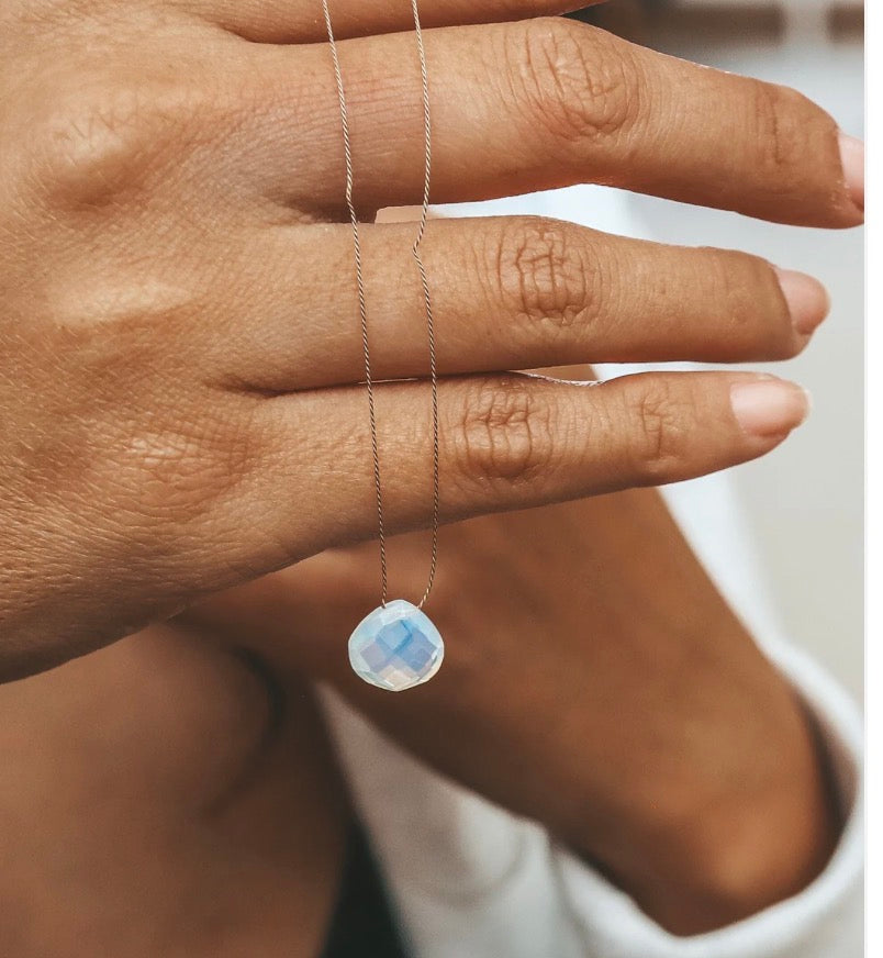 Bali Soul- Opalite Silk Cord Necklace, October Birthstone