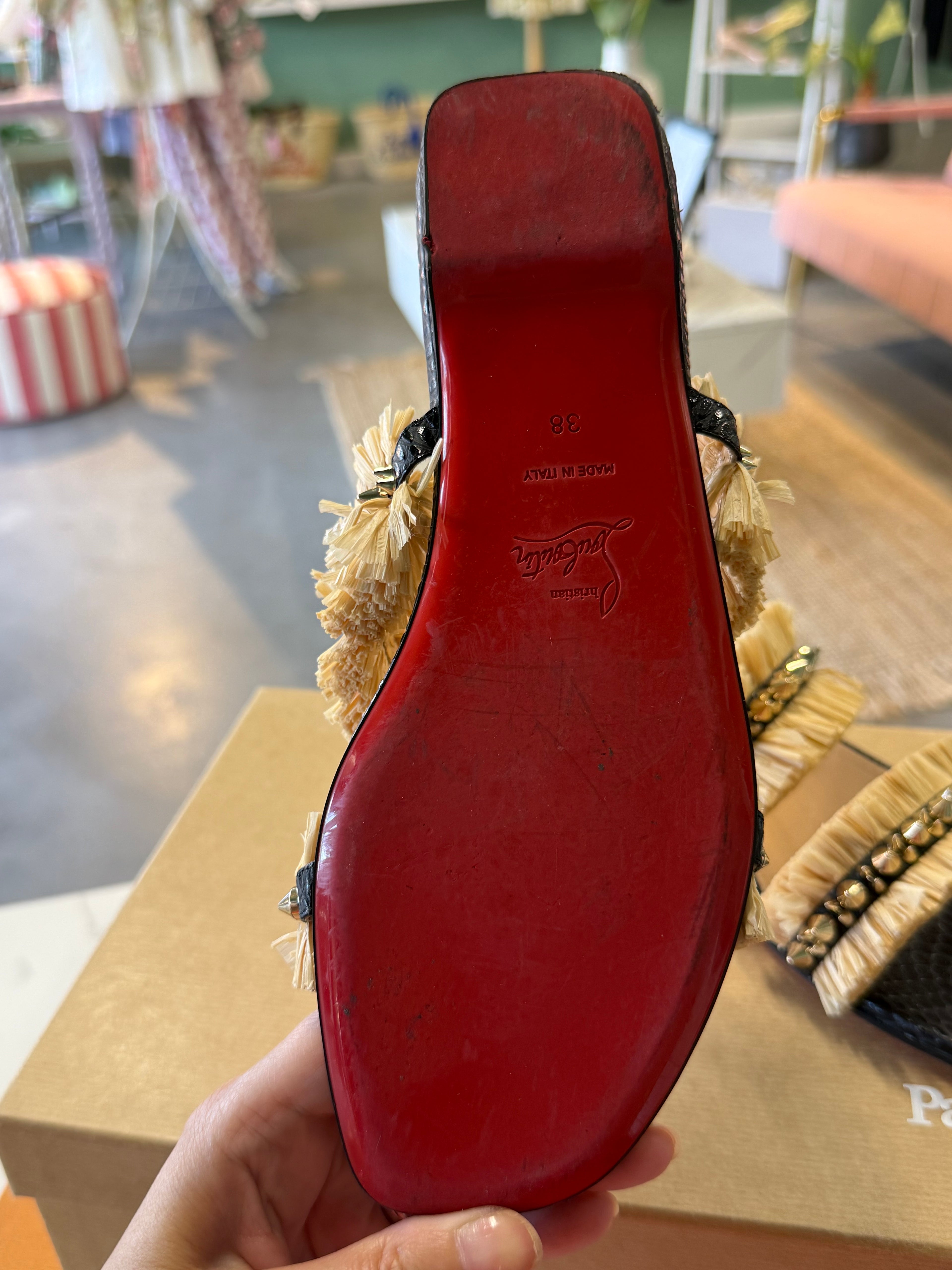 Christian Louboutin Raffia Studden Slides UK5
