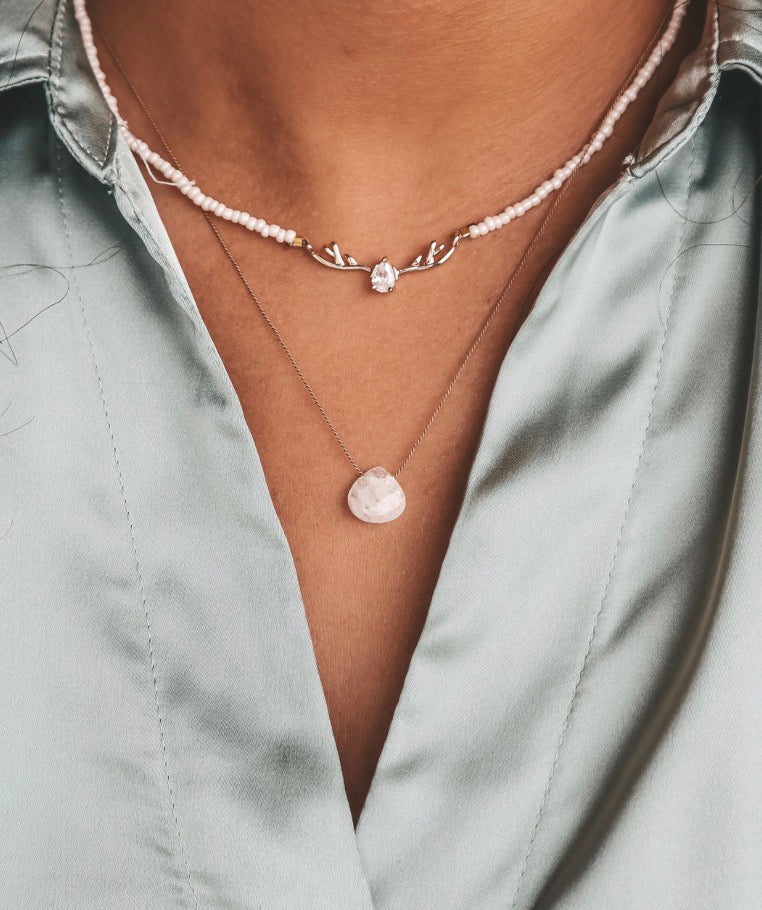 Bali Soul- Moonstone Silk Cord Necklace, June Birthstone