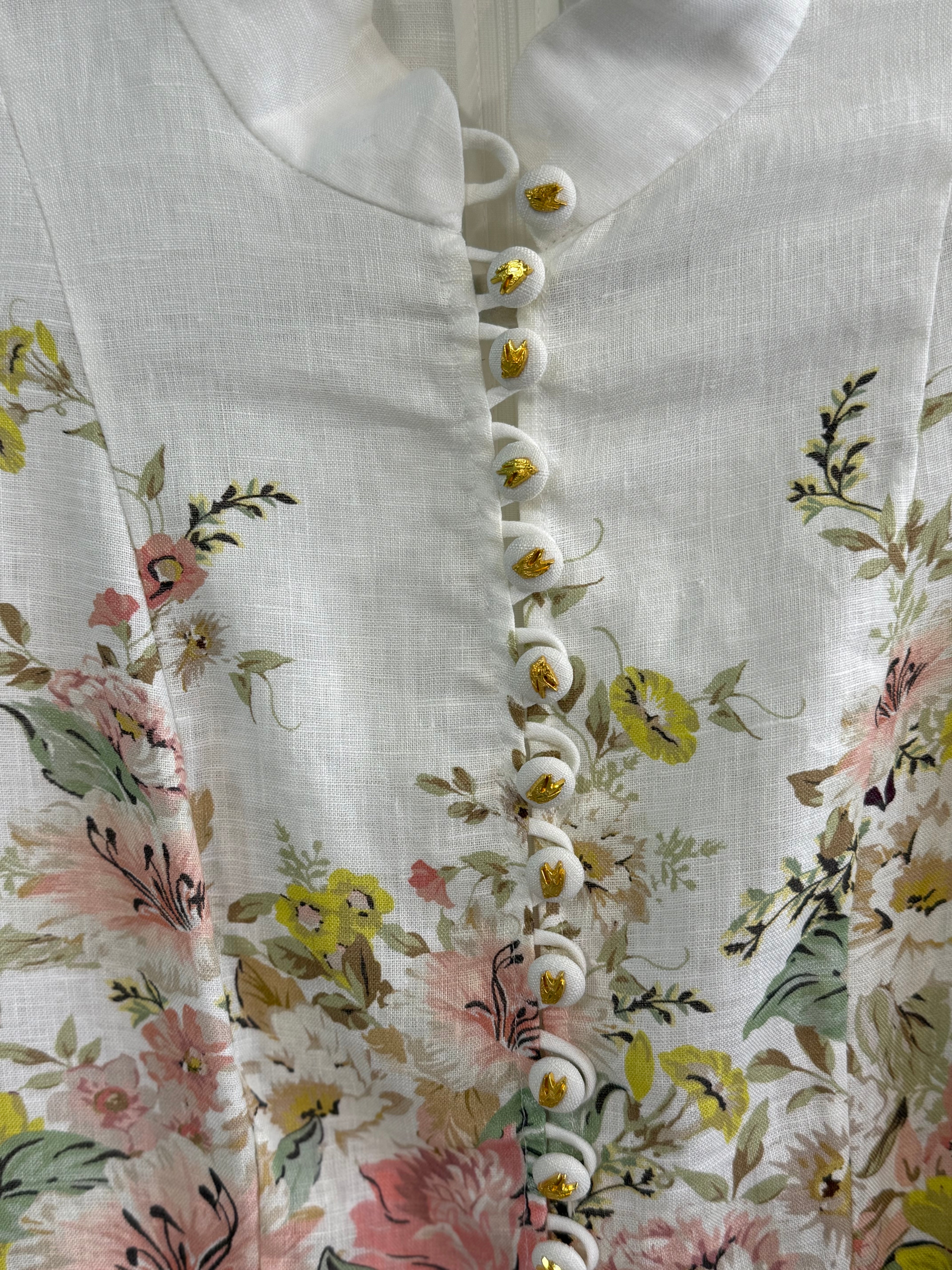 Zimmermann Floral Belted Dress Linen UK8